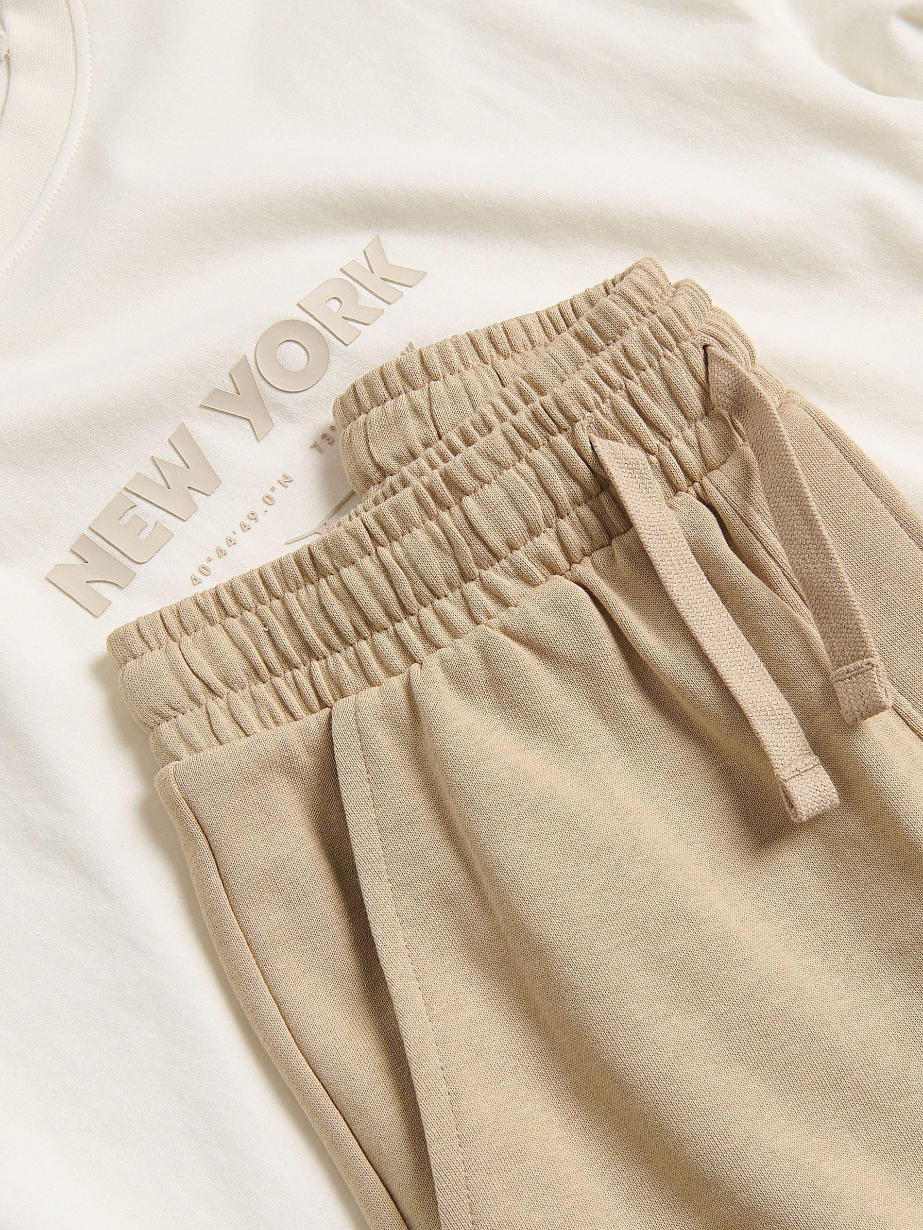Cream Cotton Set With Shorts, Ivory, large image number 2