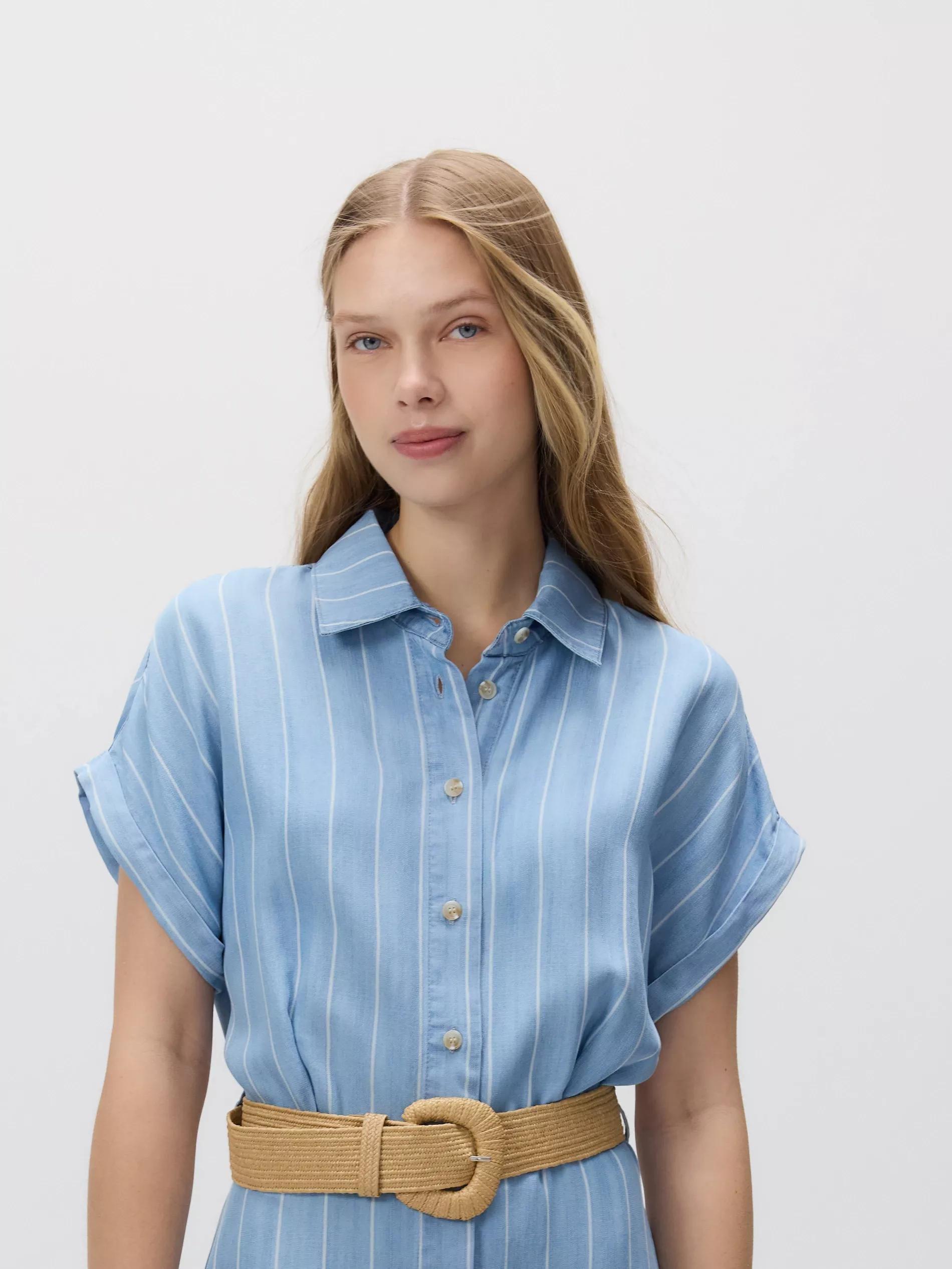 Blue Lyocell Midi Dress, Blue, large image number 1