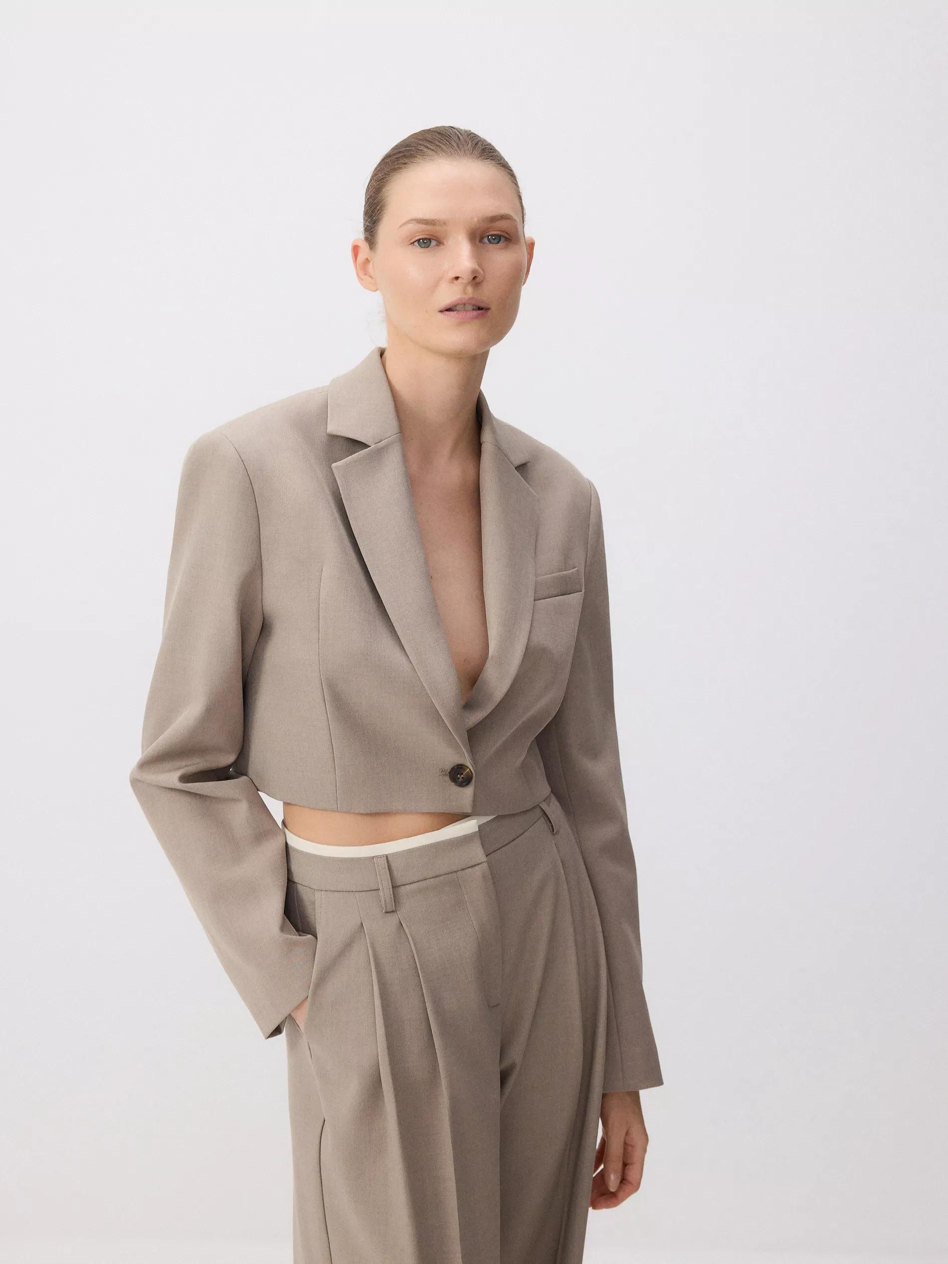 Beige Plain Suit Jacket, , large image number 0