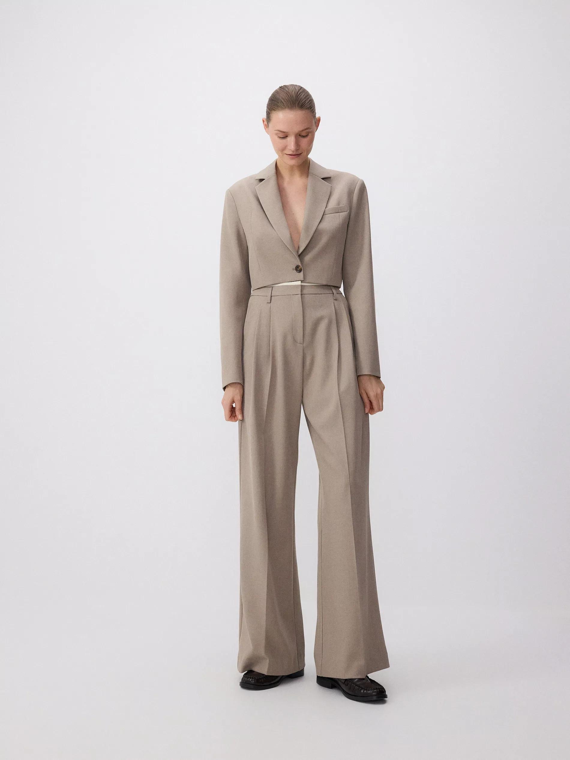 Beige Plain Suit Jacket, , large image number 1
