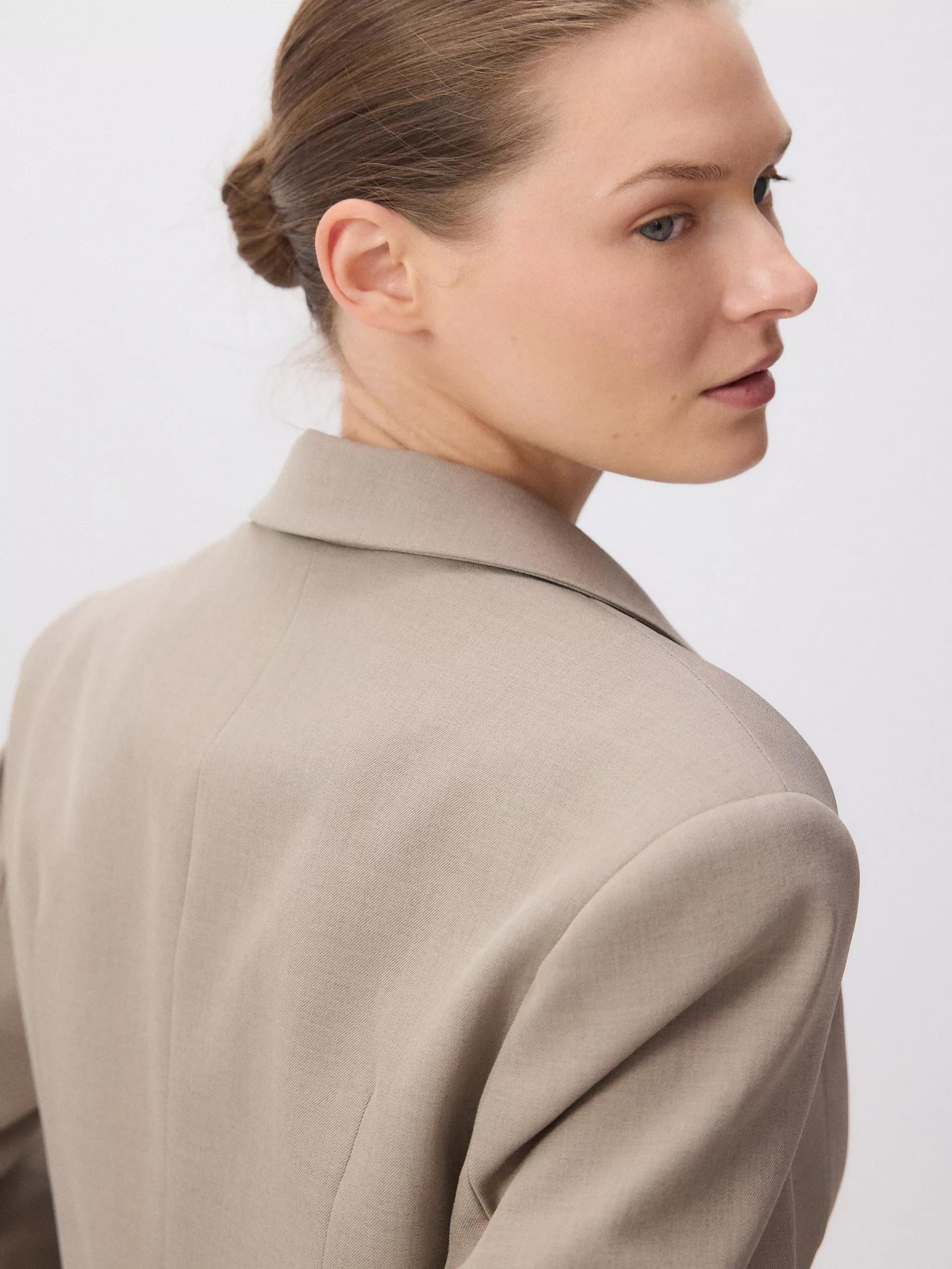 Beige Plain Suit Jacket, , large image number 2