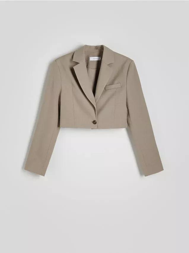 Beige Plain Suit Jacket, , large image number 4