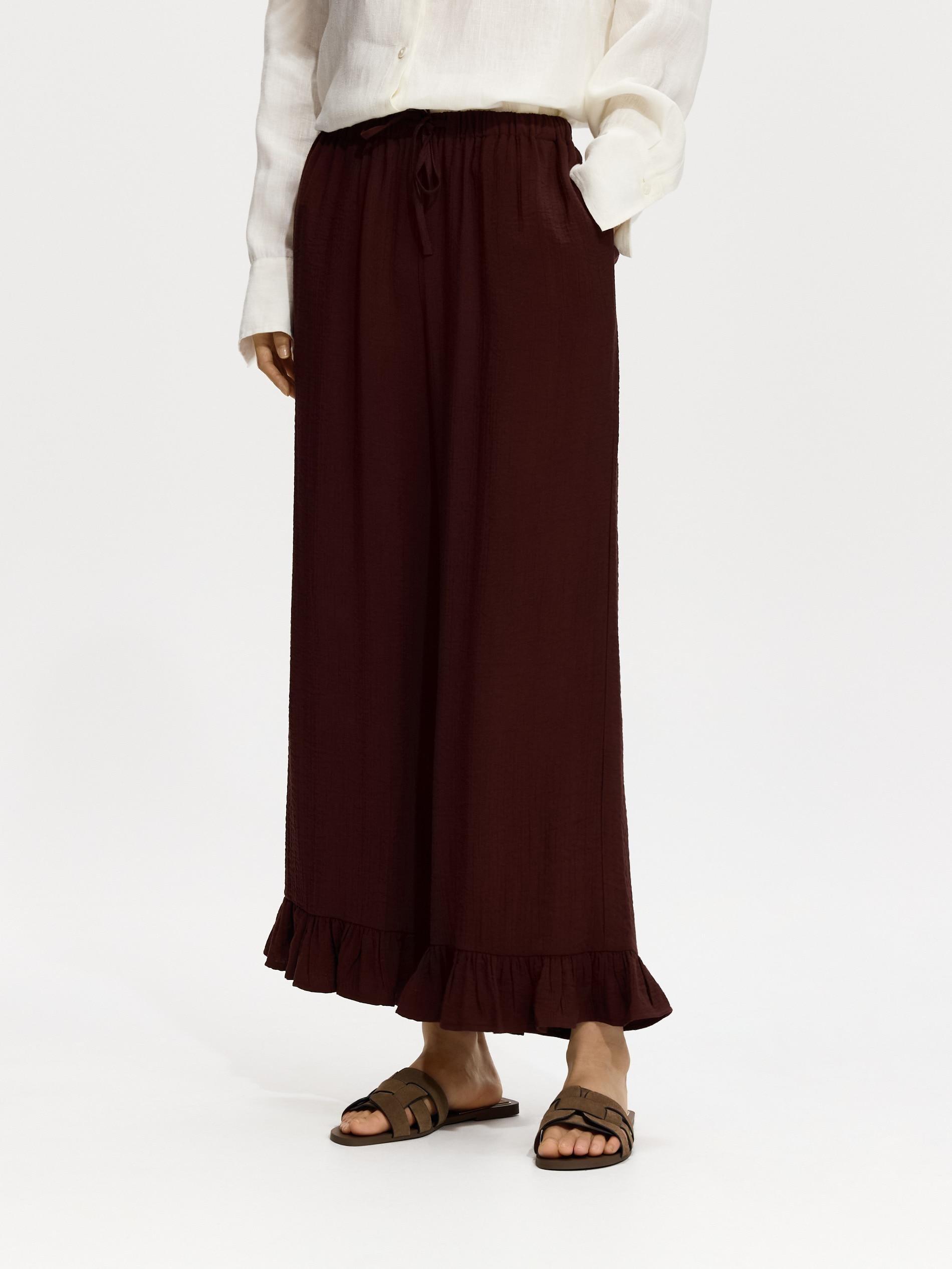 Maroon Loose Trousers With Ruffles, Burgundy, large image number 0