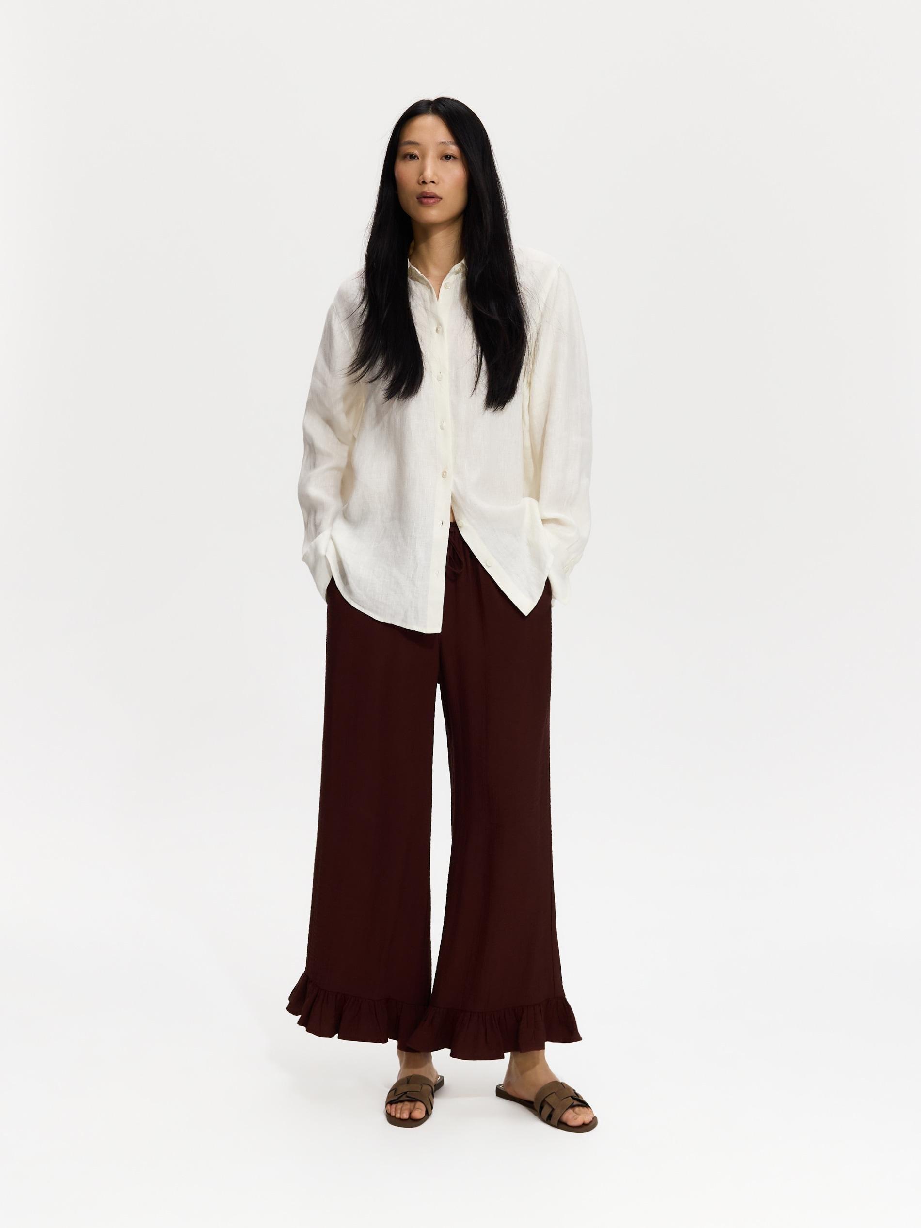 Maroon Loose Trousers With Ruffles, Burgundy, large image number 1