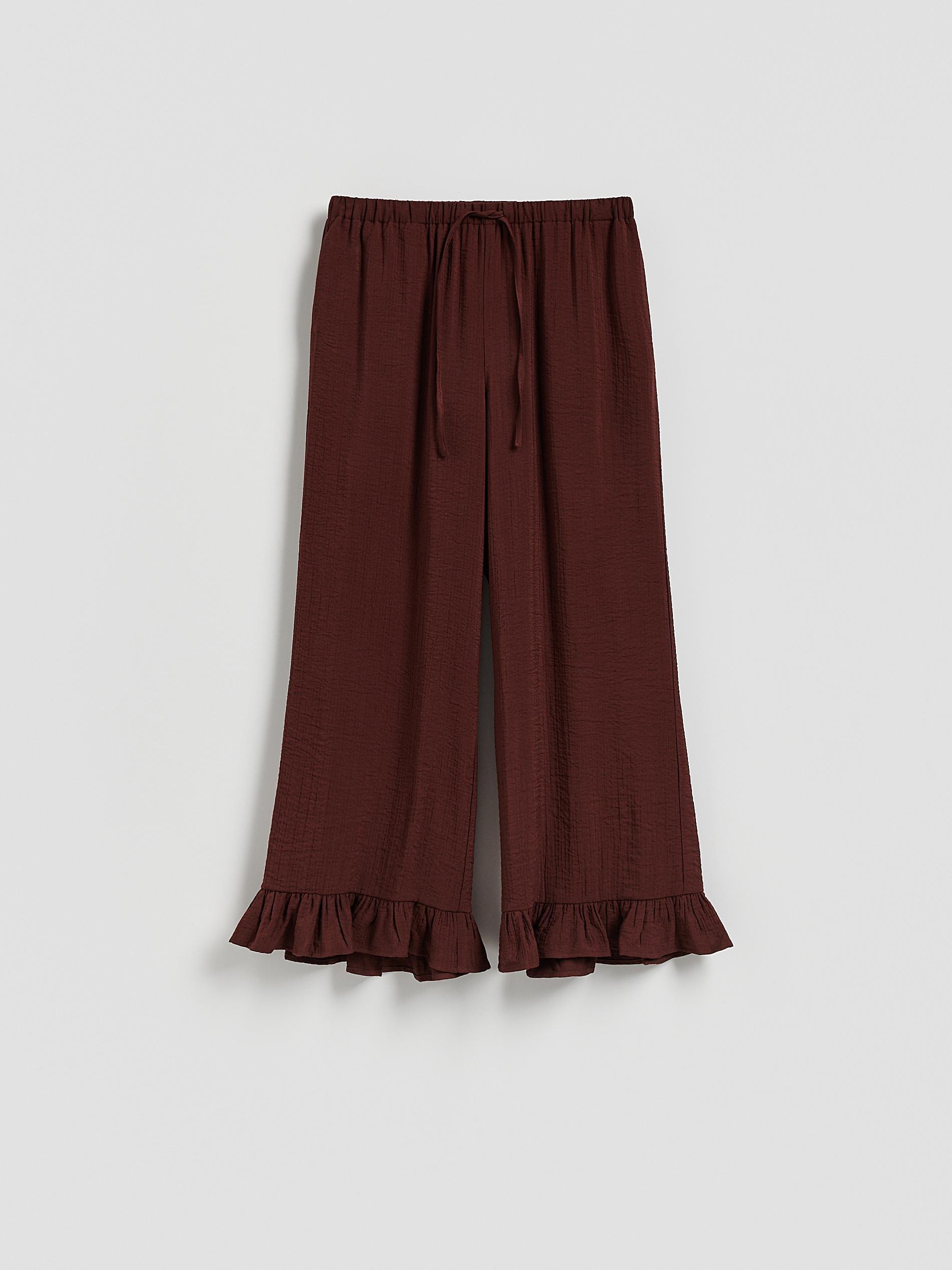 Maroon Loose Trousers With Ruffles, Burgundy, large image number 3