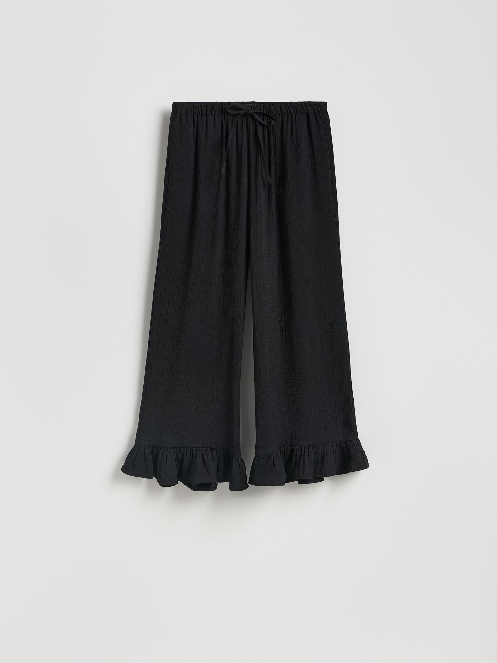 Black Loose Trousers With Ruffles, Black, large image number 3
