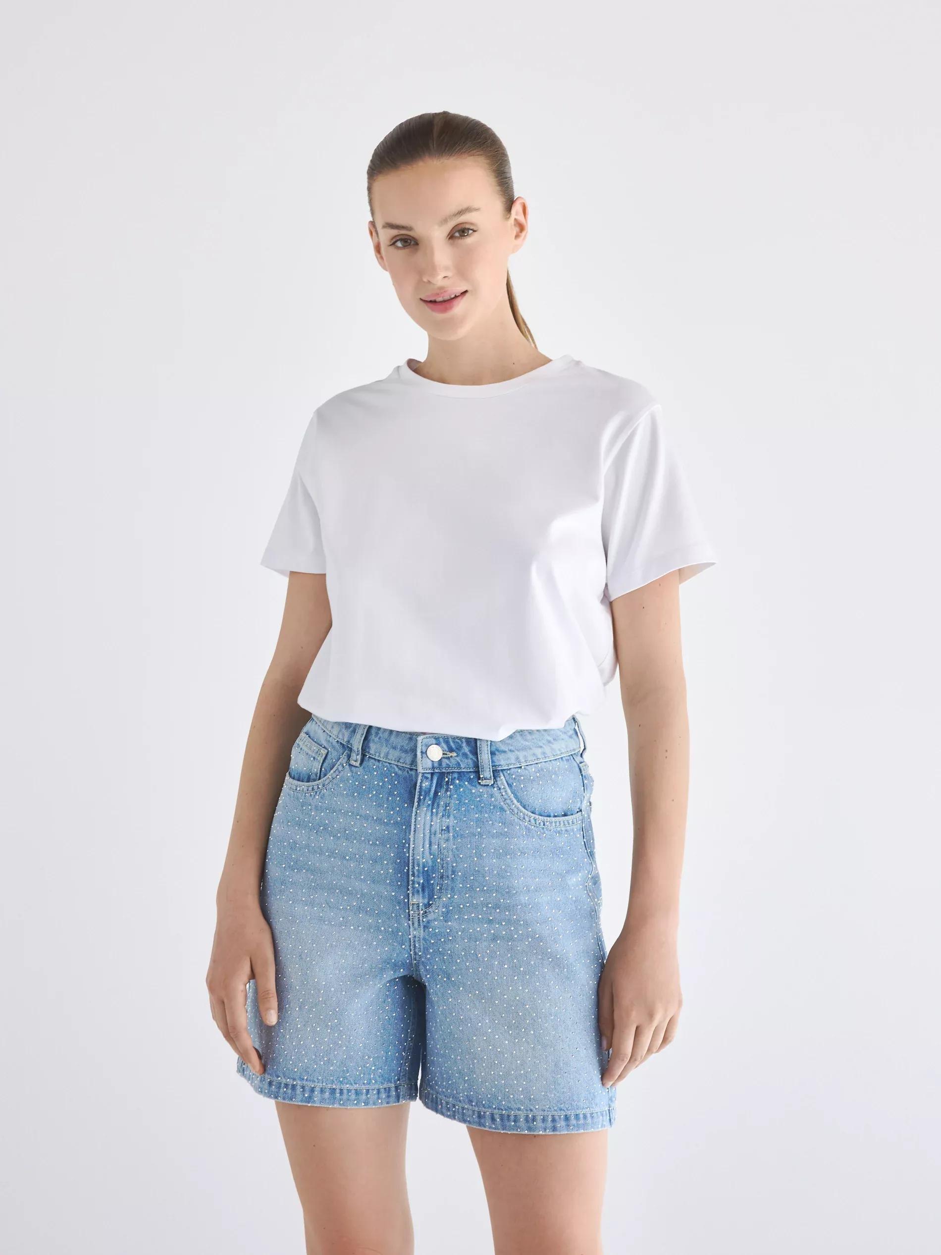 Blue Denim Shorts With Appliques, , large image number 0