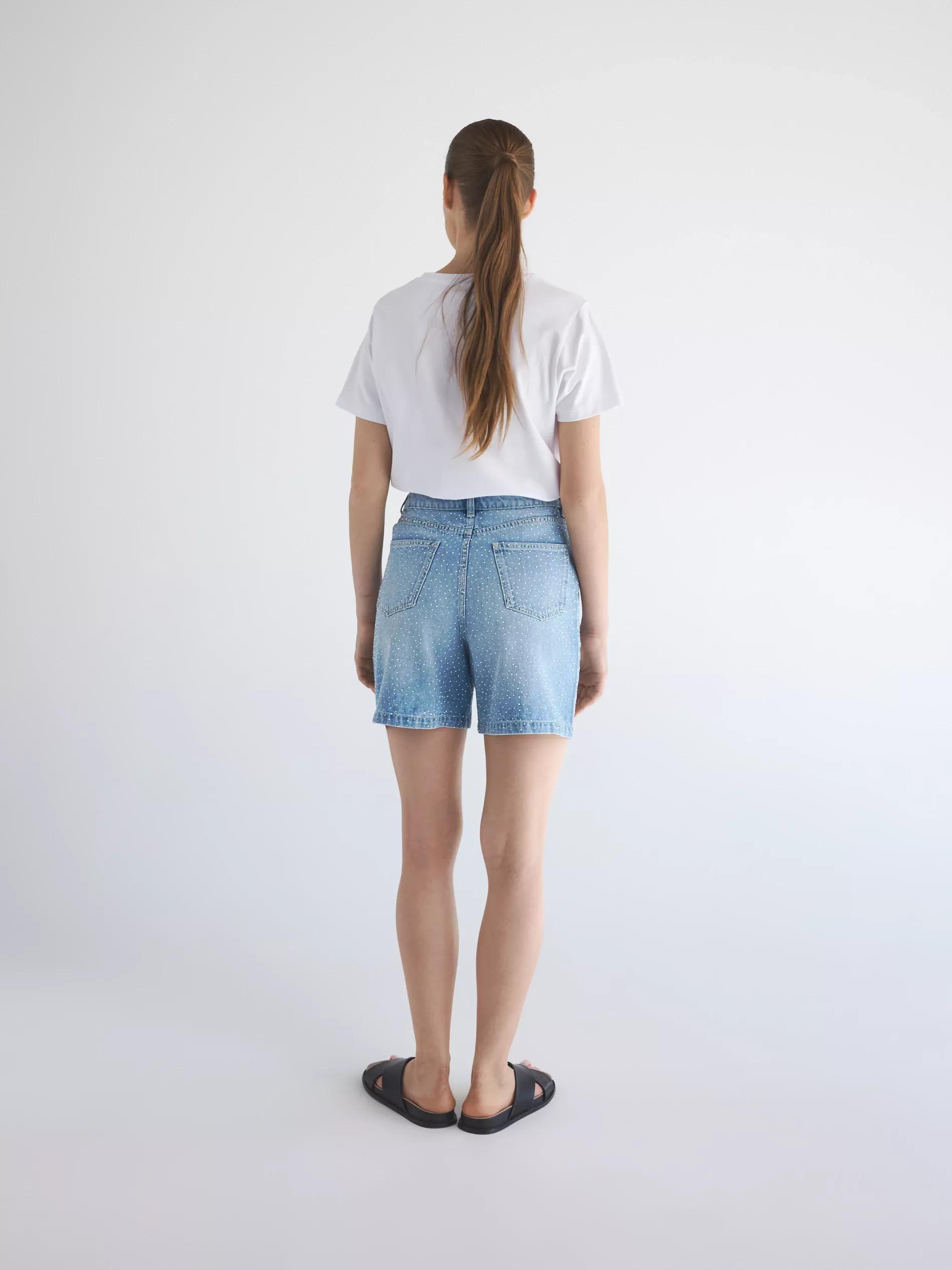 Blue Denim Shorts With Appliques, , large image number 1