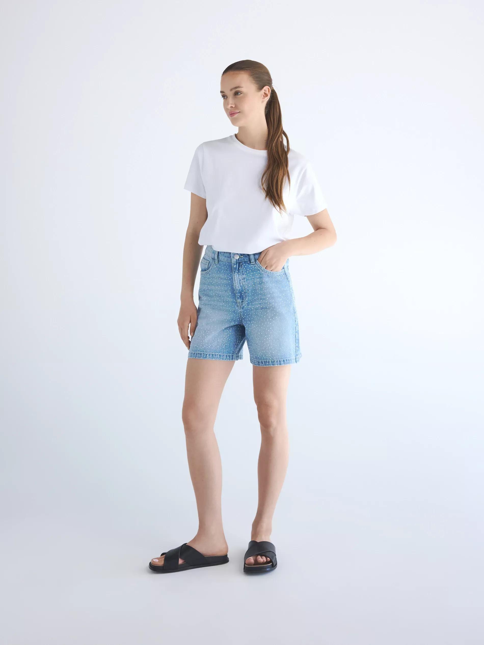 Blue Denim Shorts With Appliques, , large image number 2