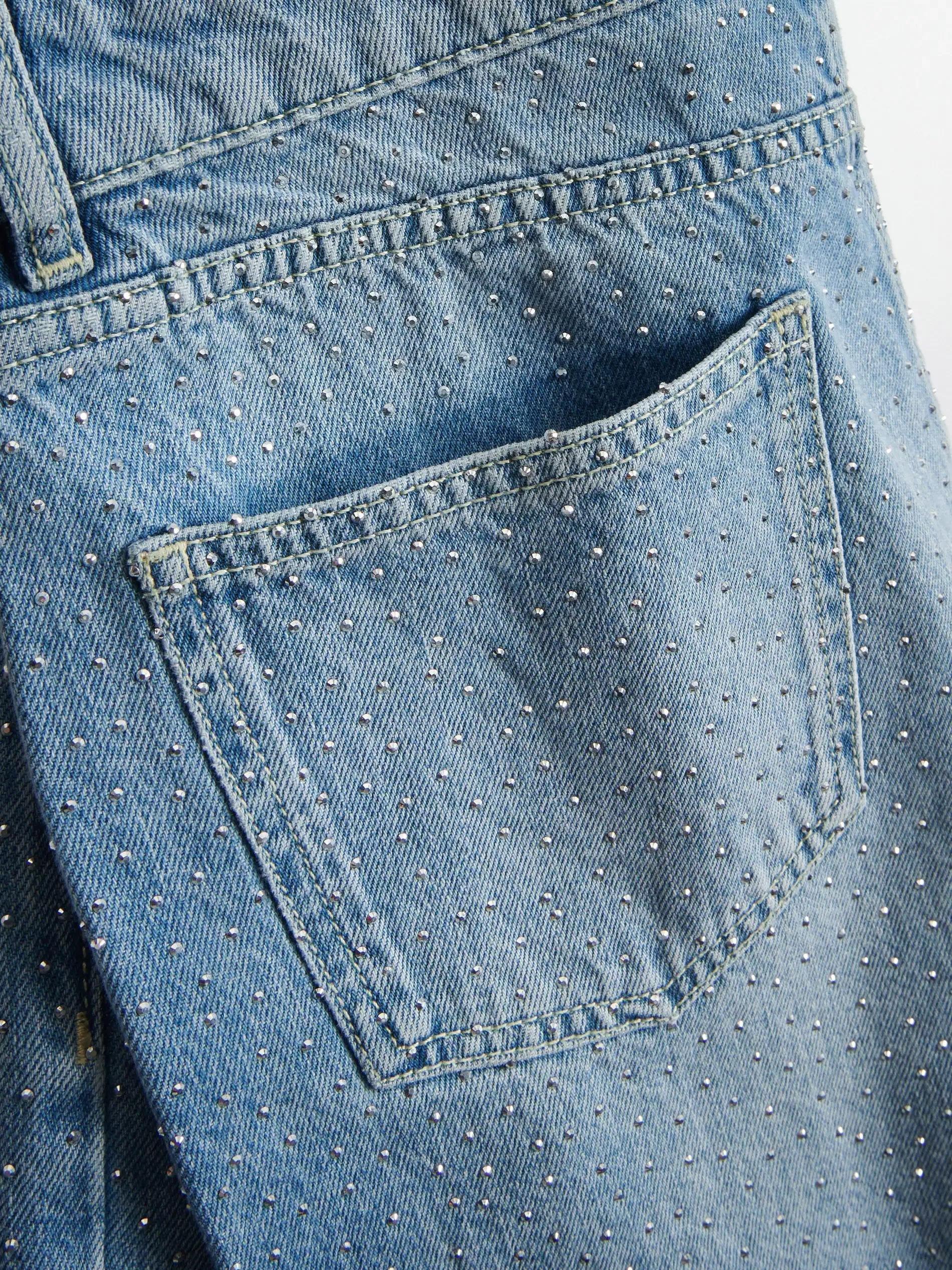 Blue Denim Shorts With Appliques, Blue, large image number 4