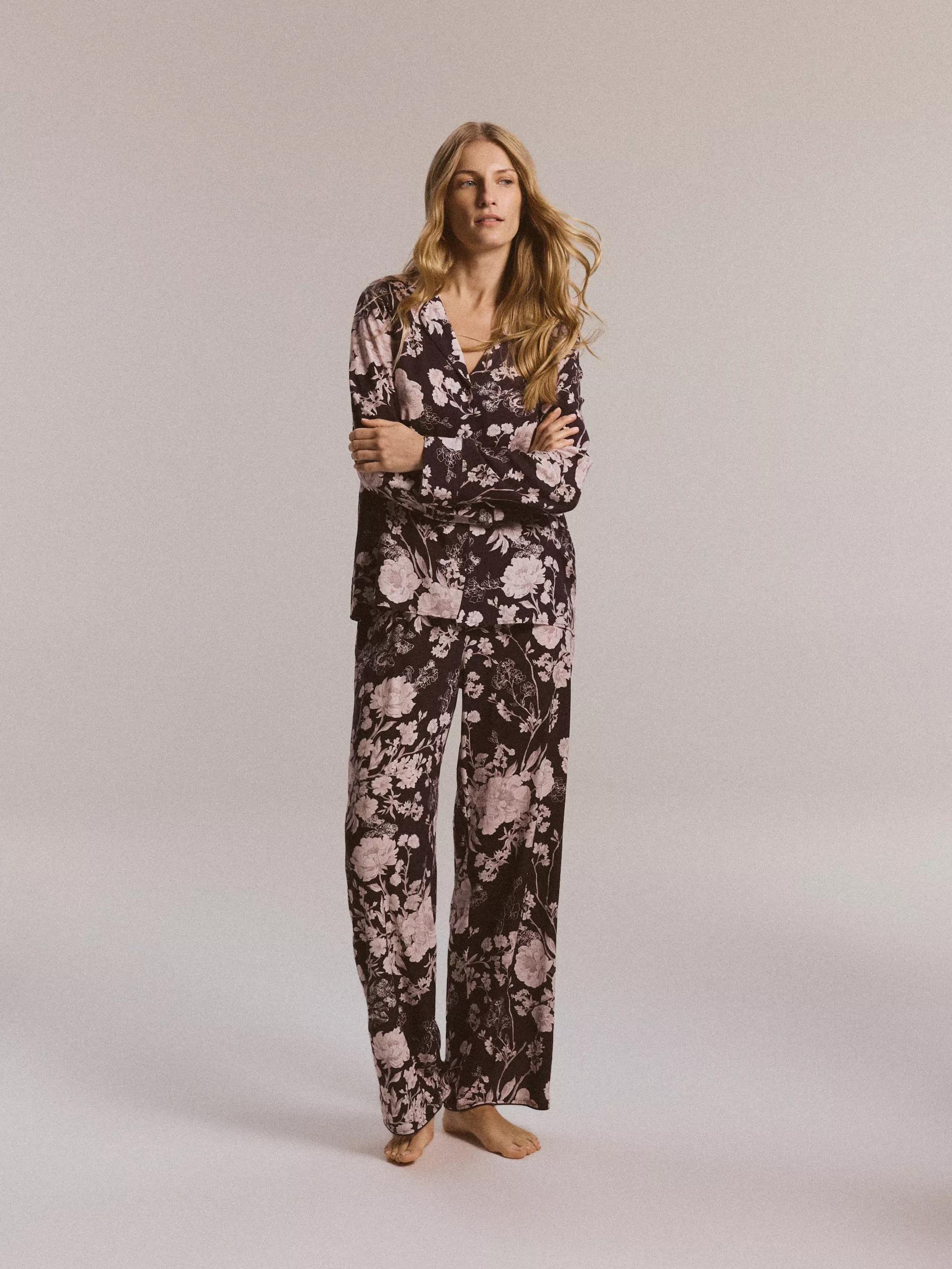 Purple Two Piece Viscose Pyjama Set, Purple, medium