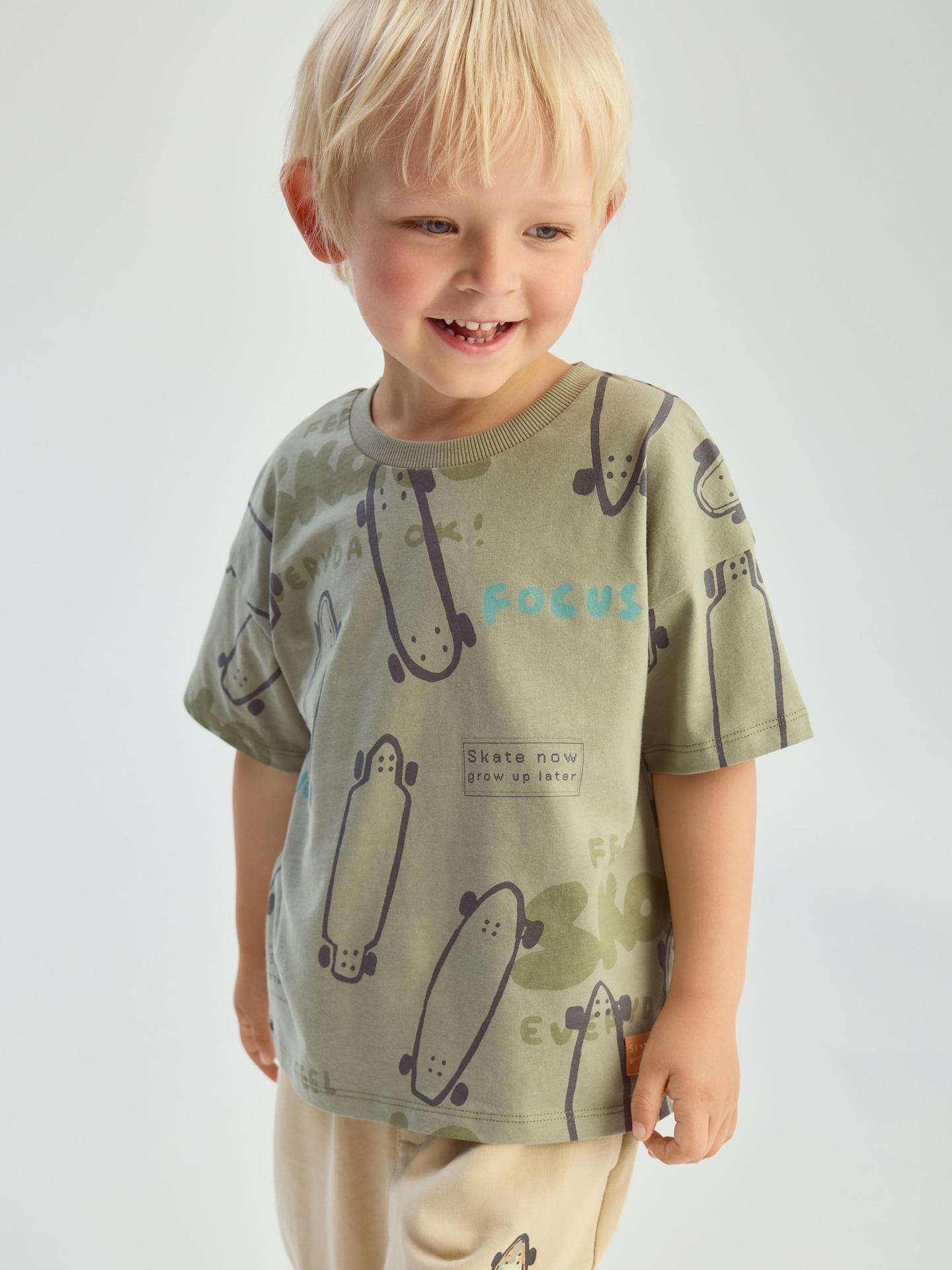 Green Cotton T-Shirt With Print, Green, medium