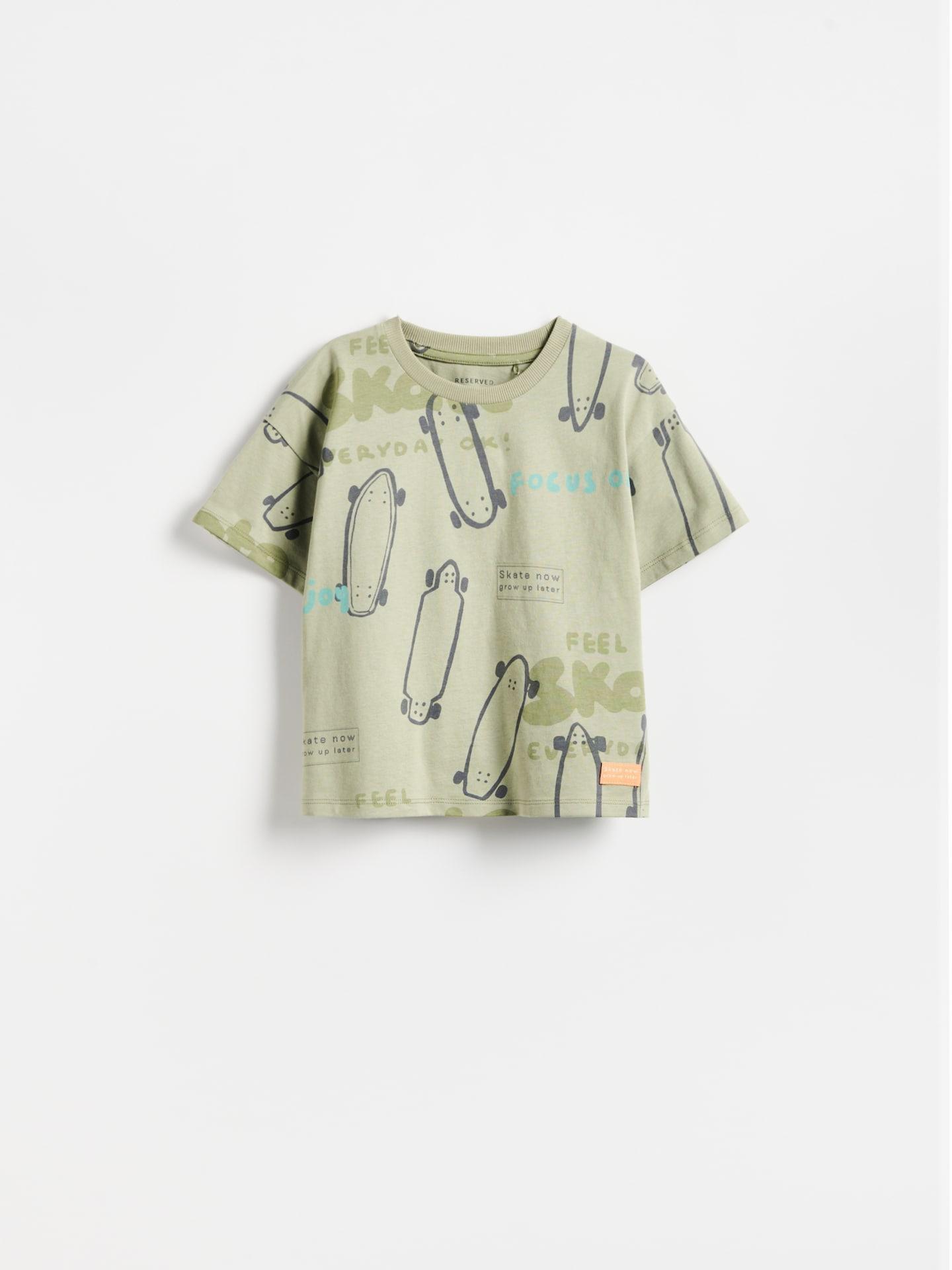 Green Cotton T-Shirt With Print, Green, medium