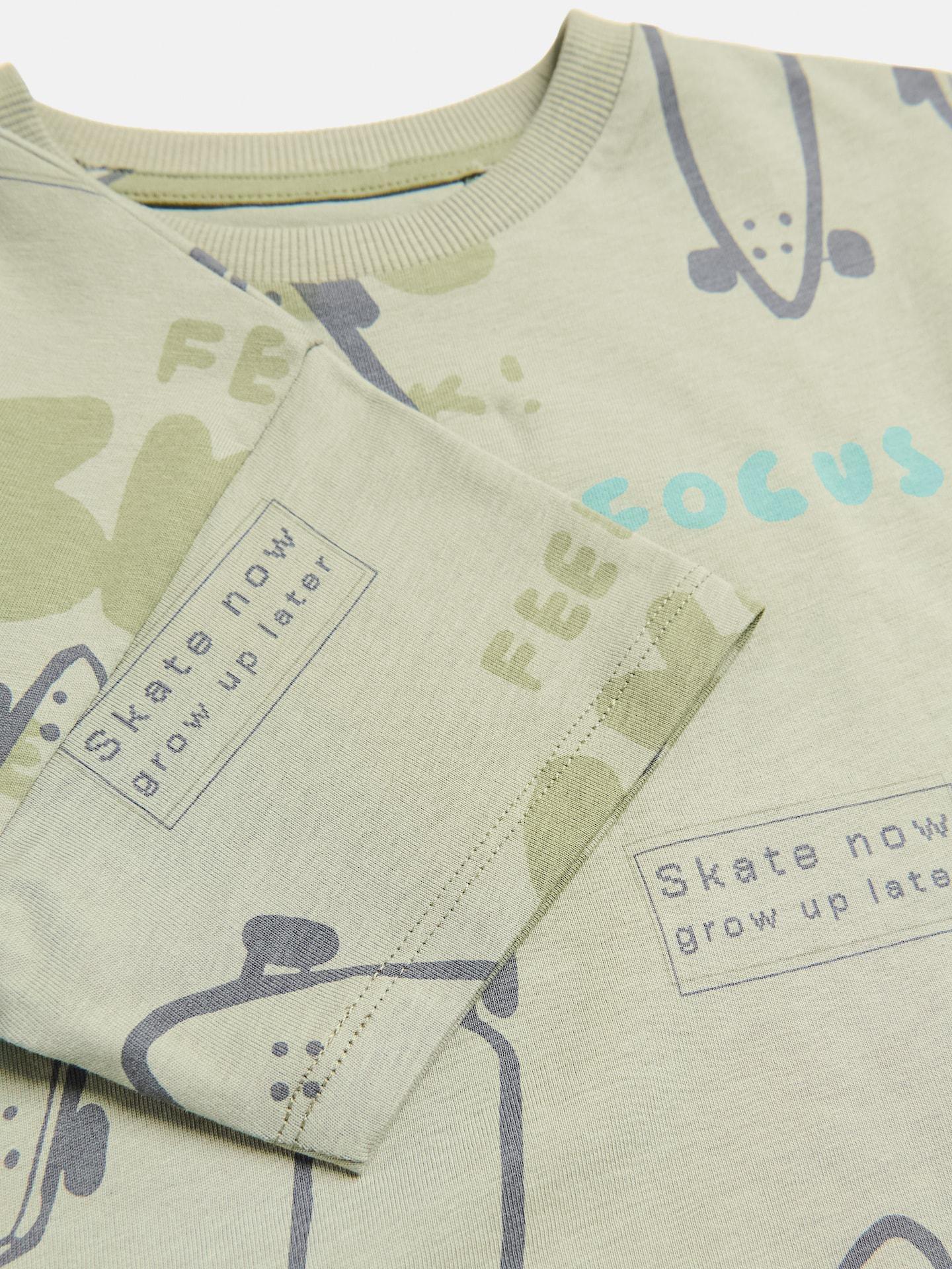 Green Cotton T-Shirt With Print, Green, medium