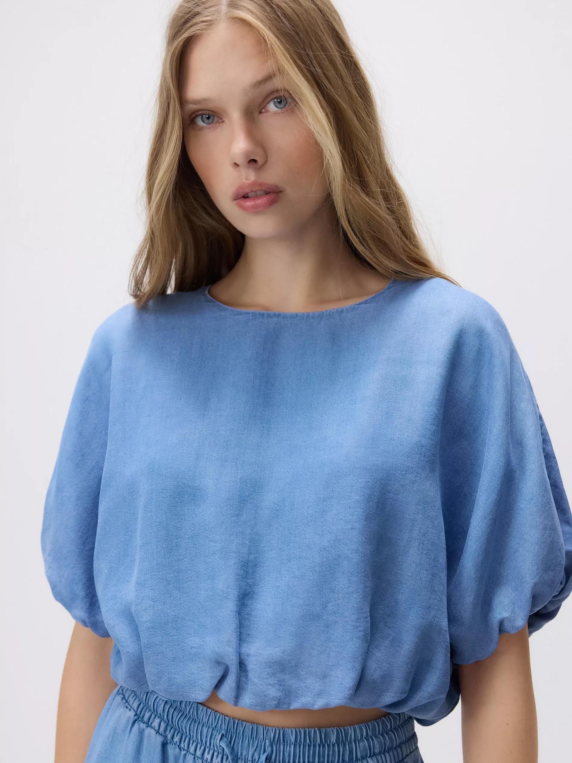 Blue Denim Blouse Made Of Lyocell, Blue, large image number 0