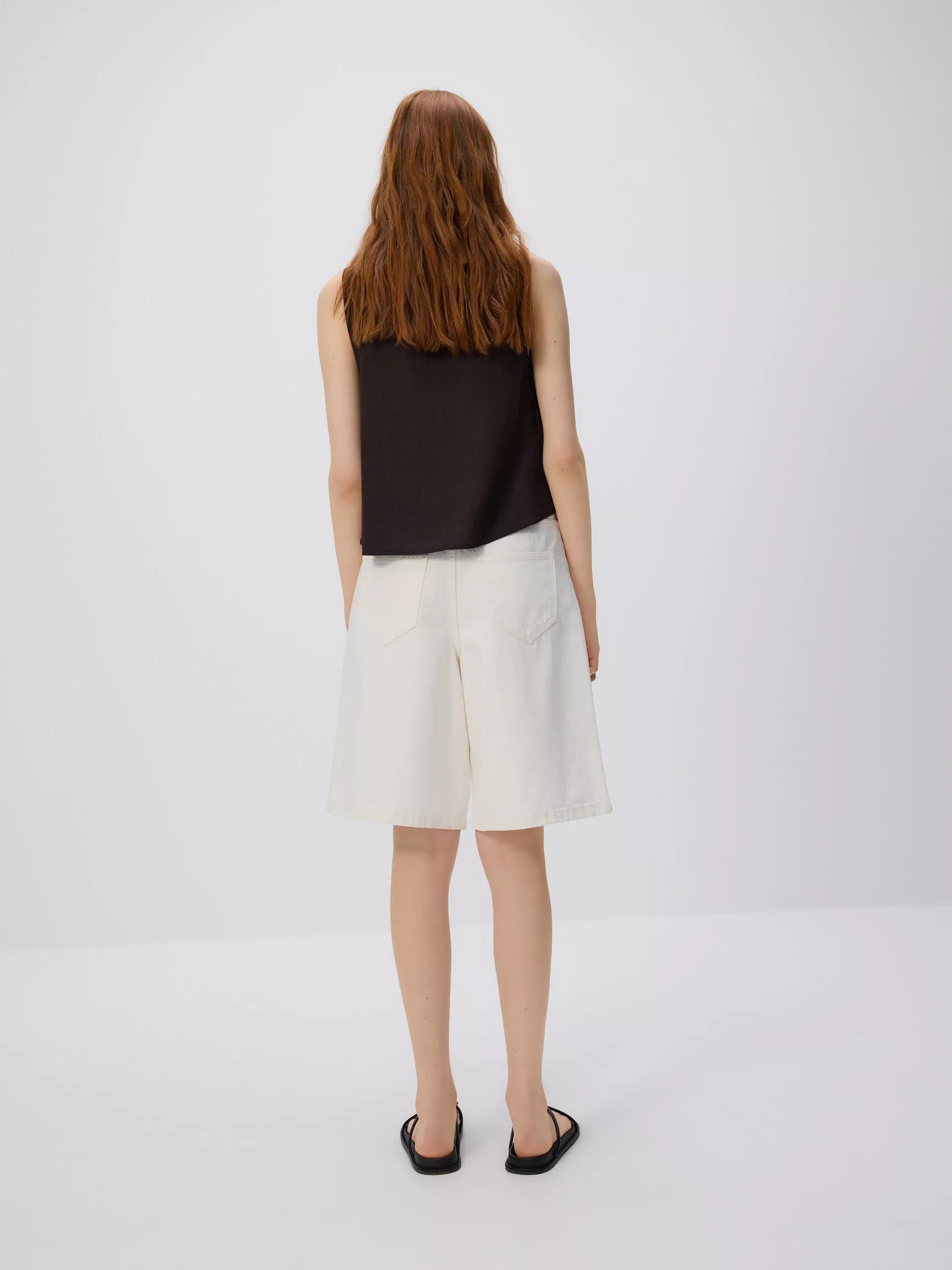 Cream Embroidered Denim Shorts, Ivory, large image number 2