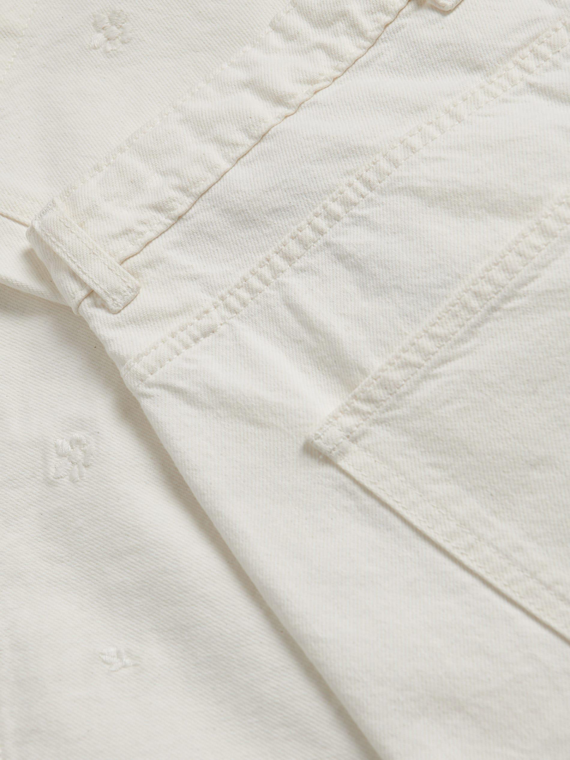 Cream Embroidered Denim Shorts, Ivory, large image number 4