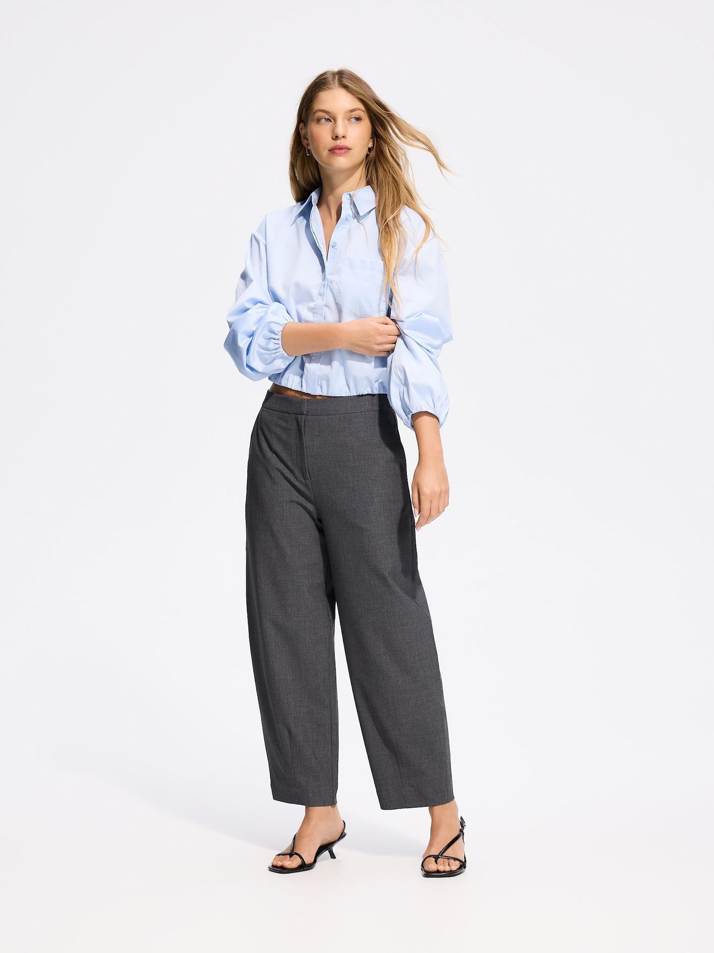 Grey Barrel Leg Trousers, Light grey, medium