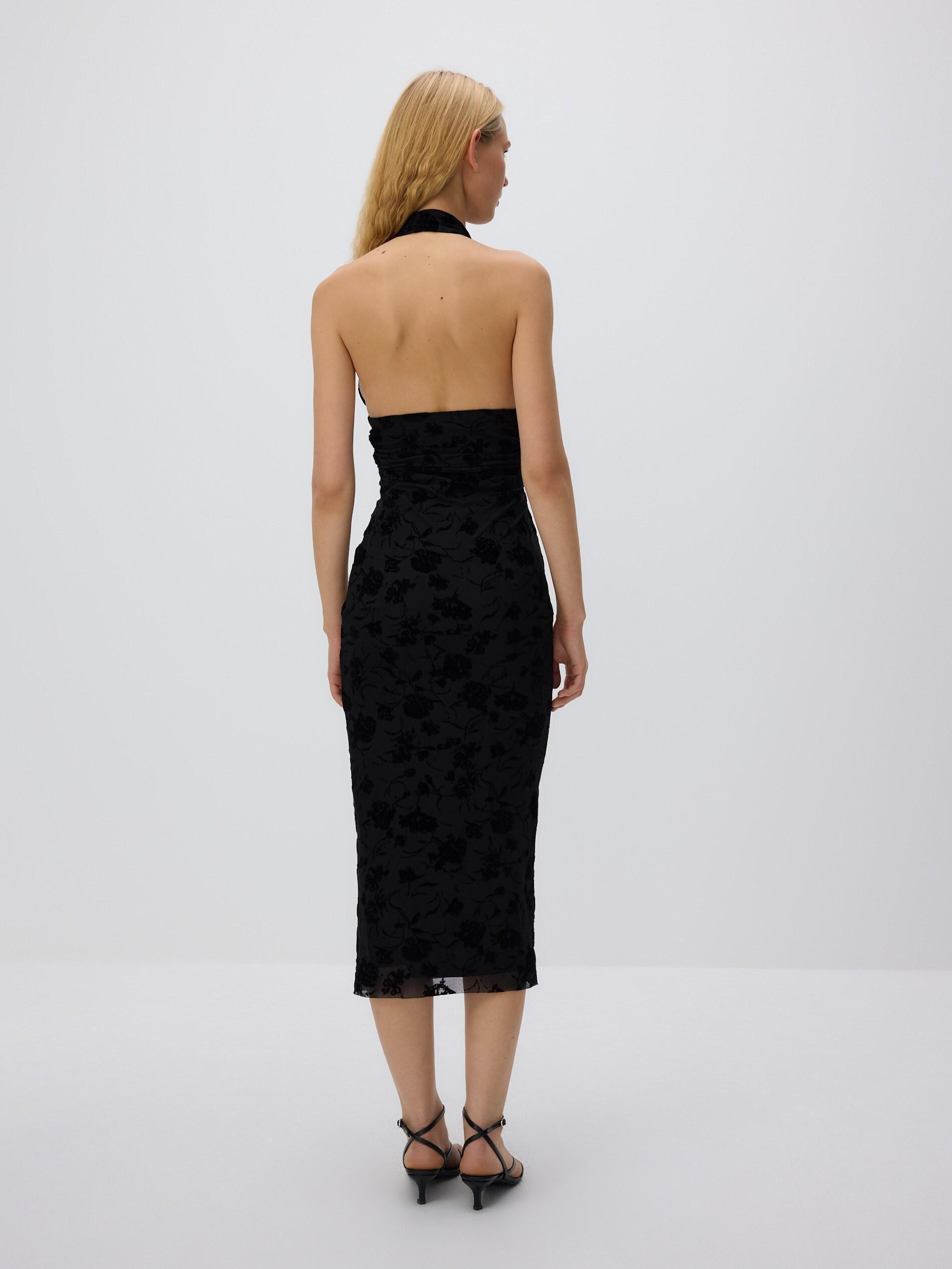 Black One Shoulder Dress With Velvet Detailing, Black, large image number 3
