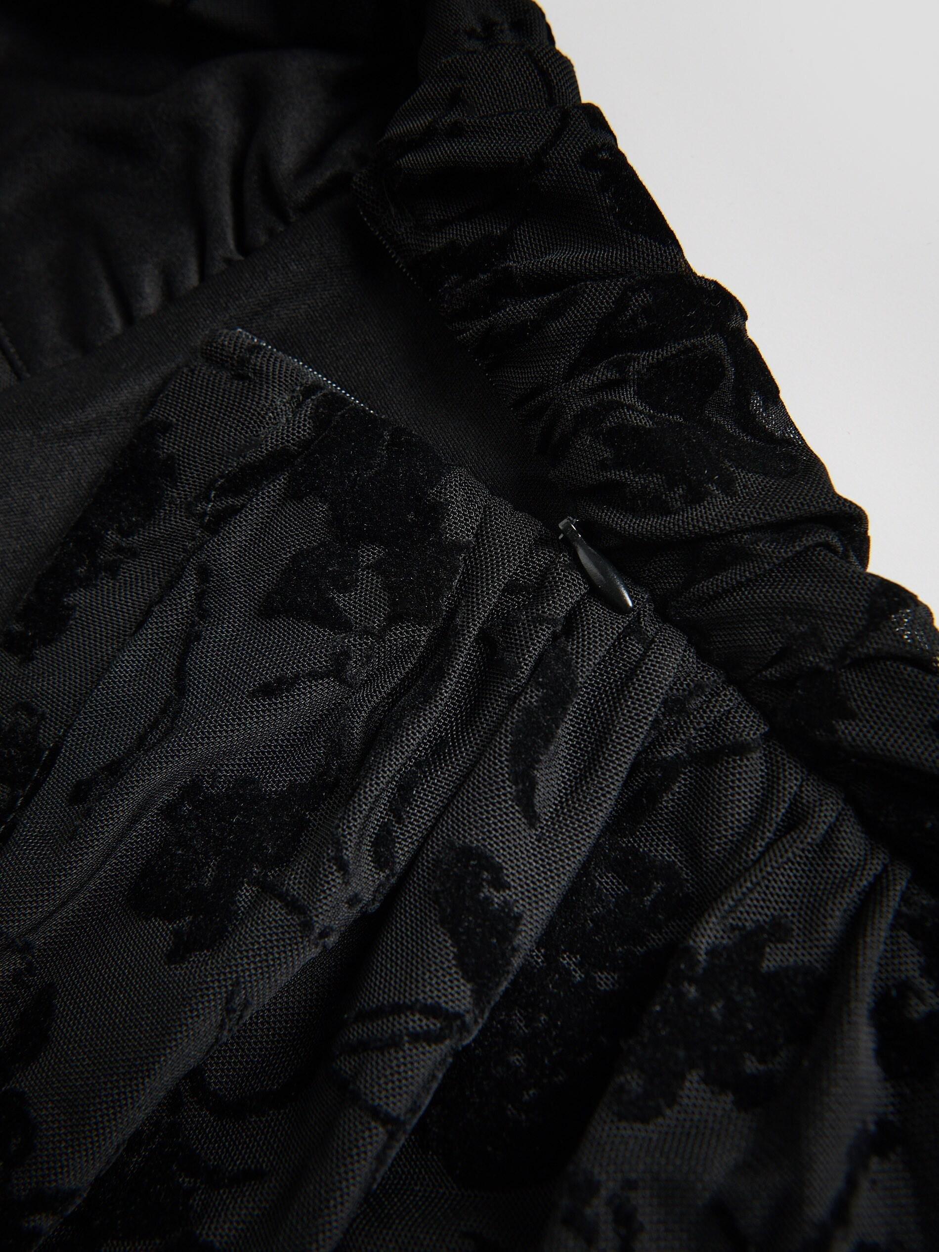 Black One Shoulder Dress With Velvet Detailing, Black, large image number 5