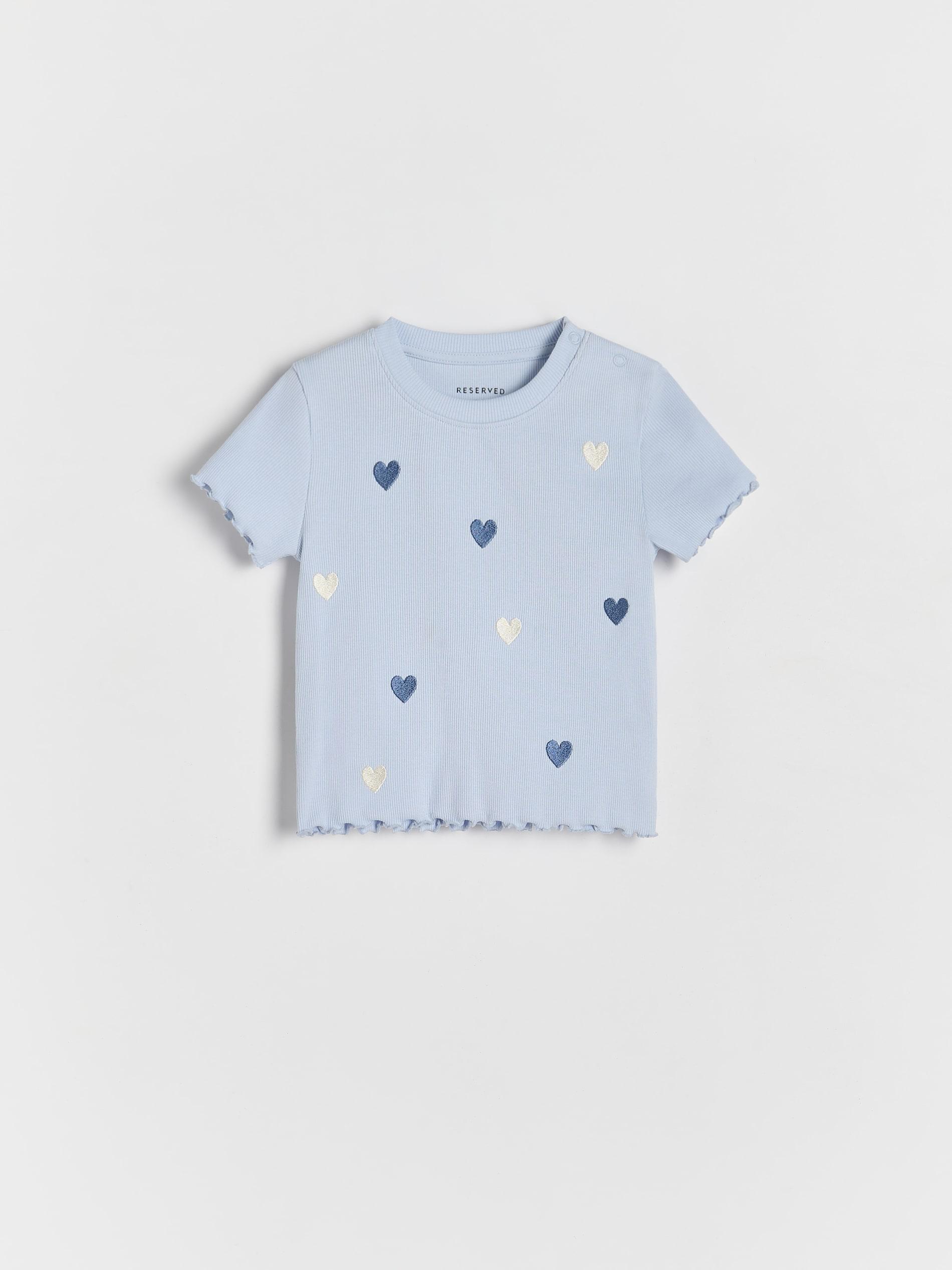 Blue Embroidery Rib Knit T-Shirt , Kids Girls, , large image number 1