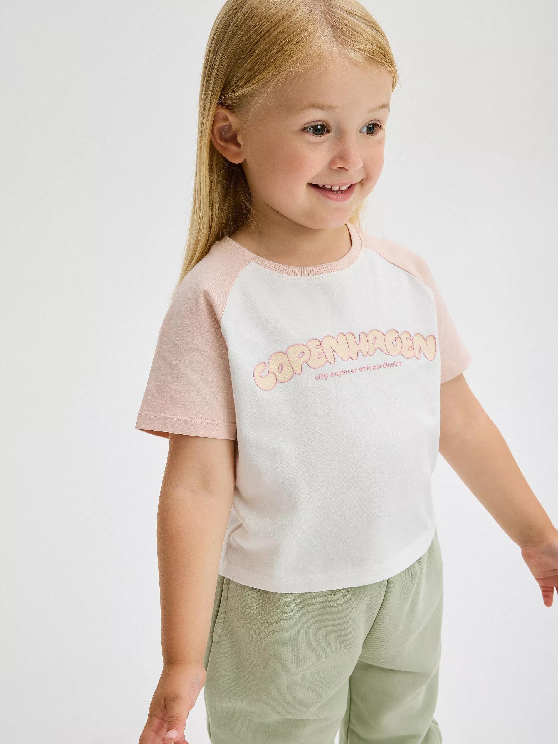 Cream Printed Cotton T-Shirt, Kids Girls, , large image number 2