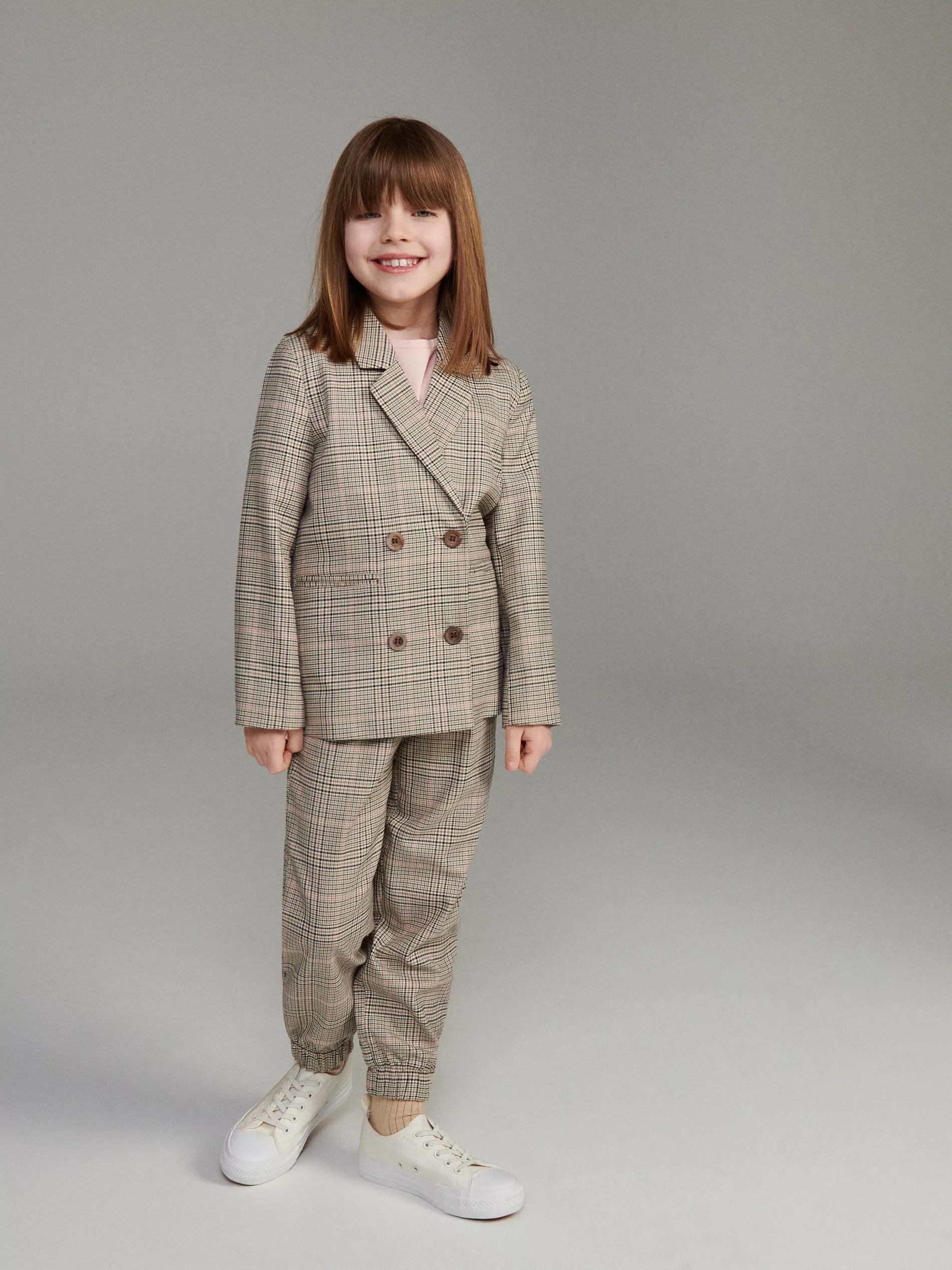 Multicolor Check Paperbag Trousers, Girls, , large image number 0