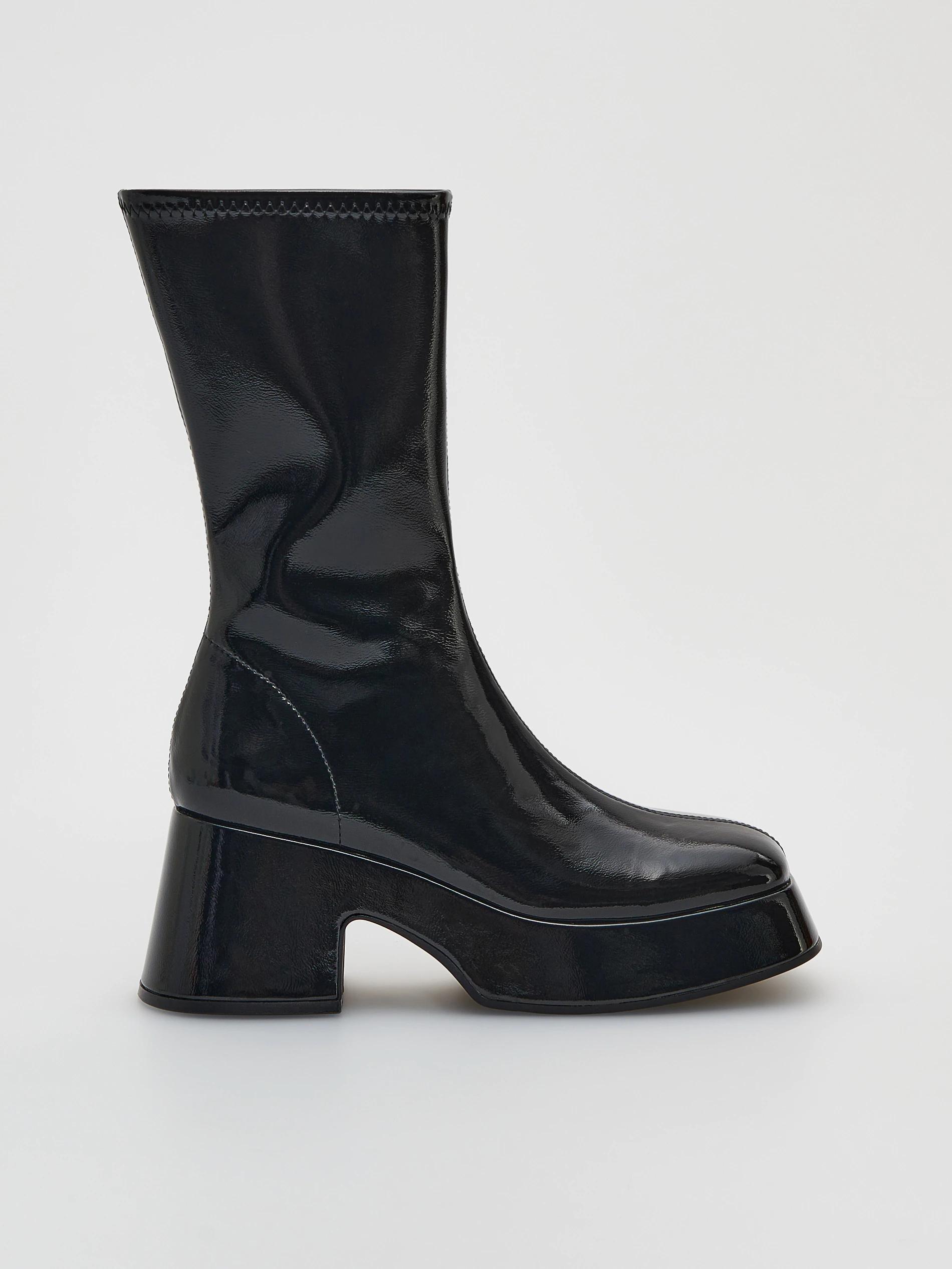 Black Faux Leather Ankle Boots, , large image number 0