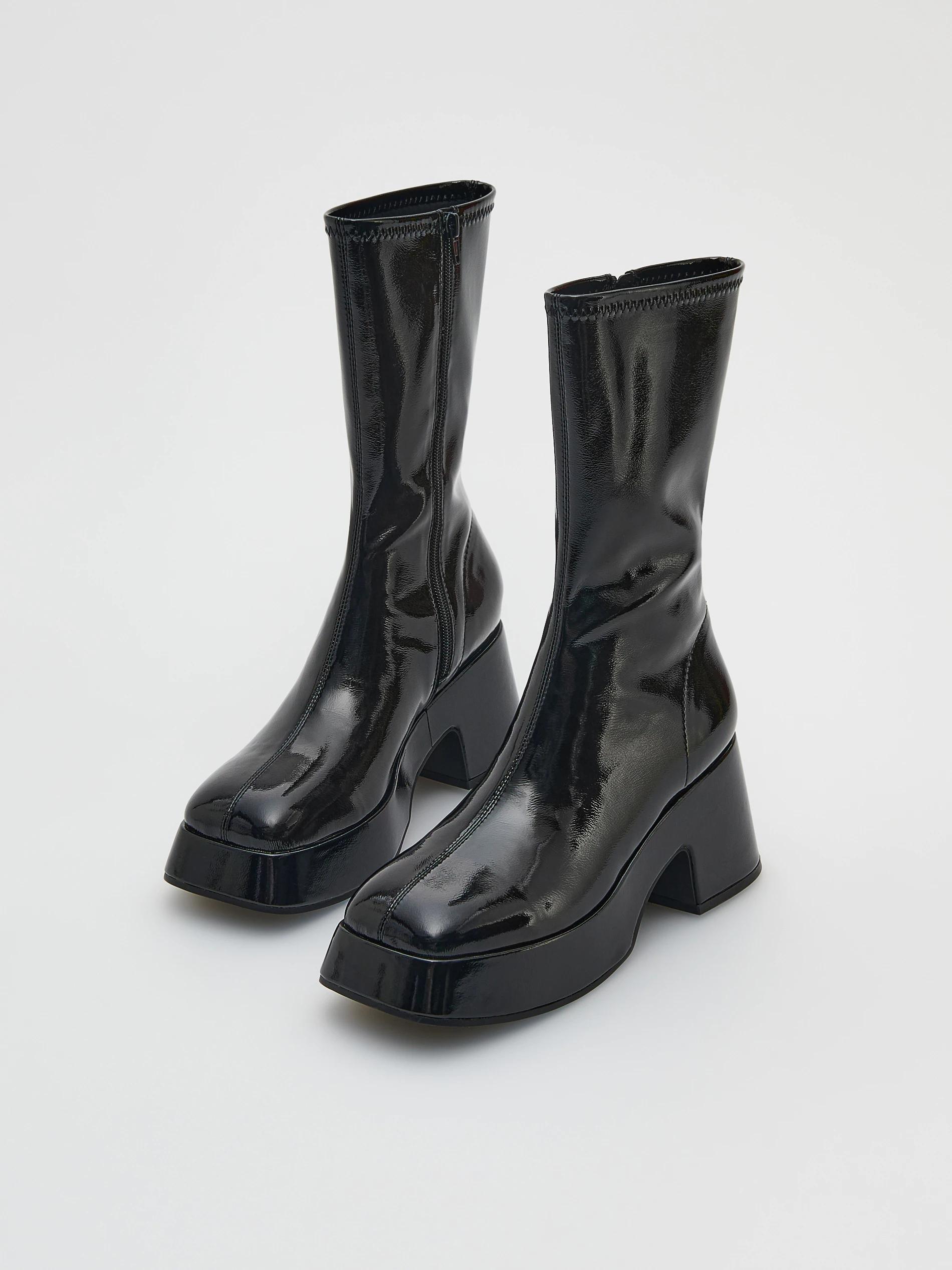 Black Faux Leather Ankle Boots, , large image number 3