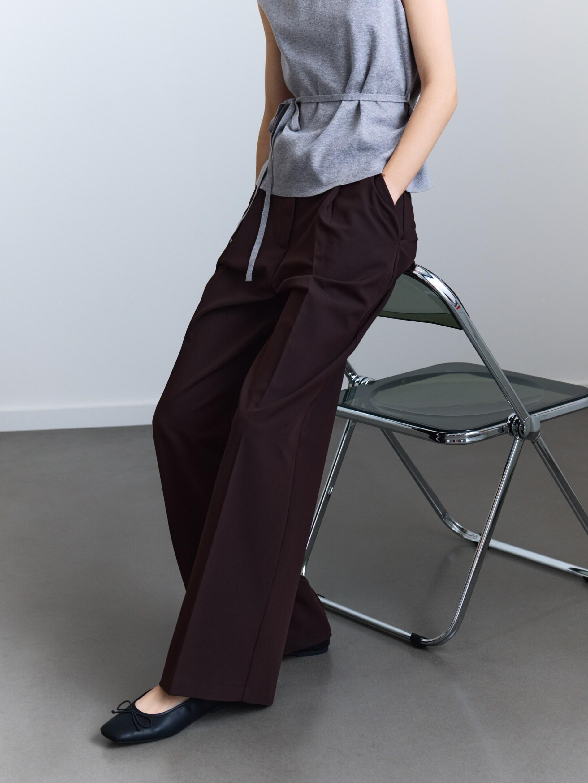 Brown Wide Trousers With Crease, Brown, medium