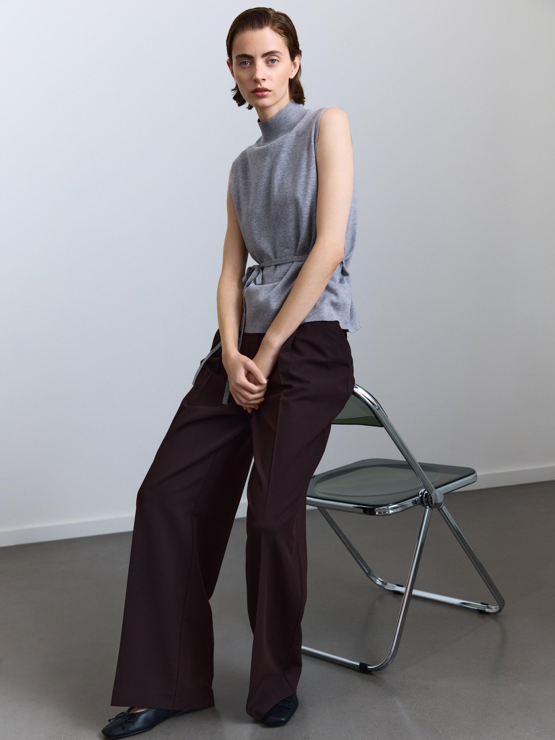 Brown Wide Trousers With Crease, Brown, large image number 3