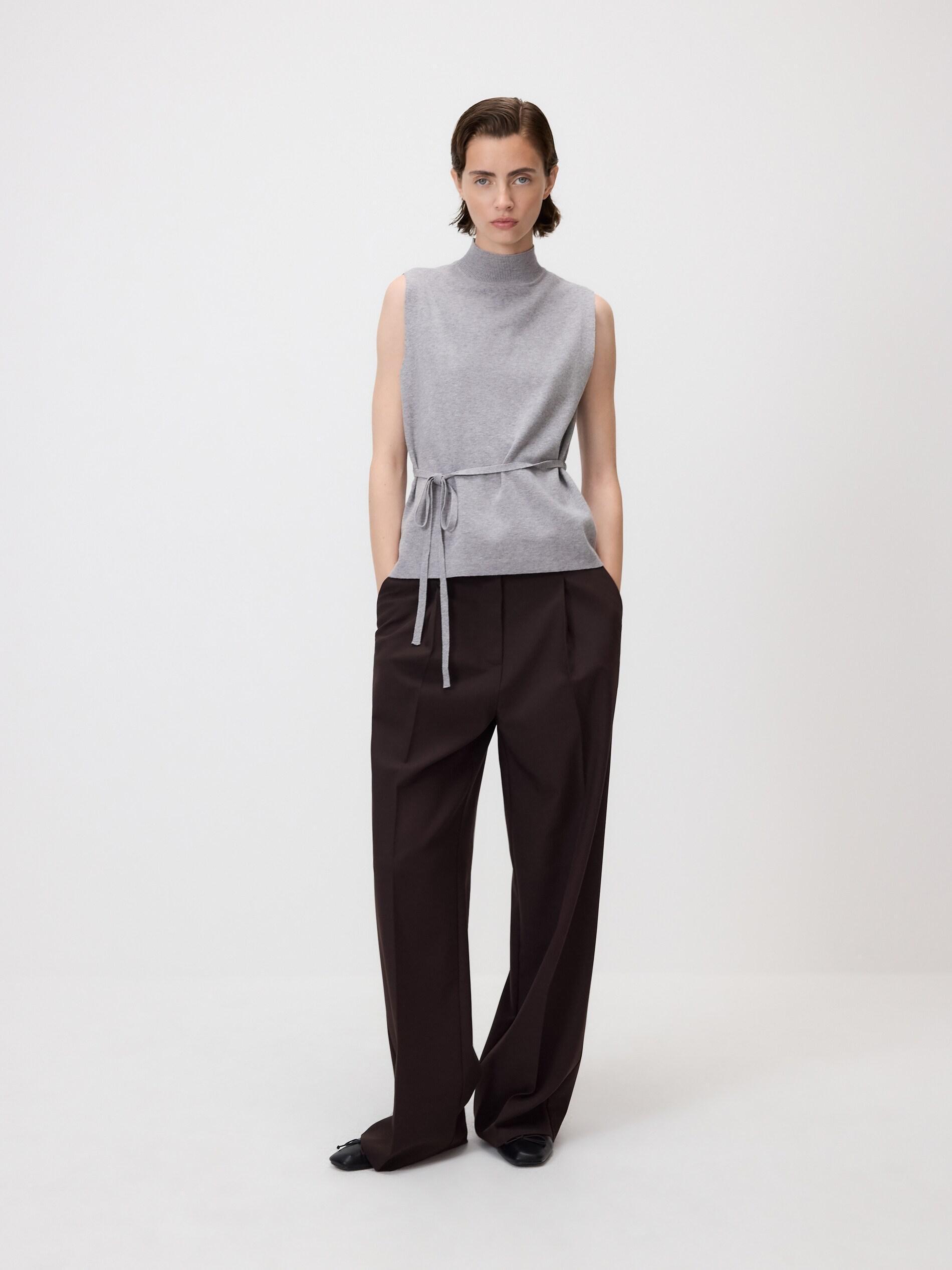 Brown Wide Trousers With Crease, Brown, large image number 4