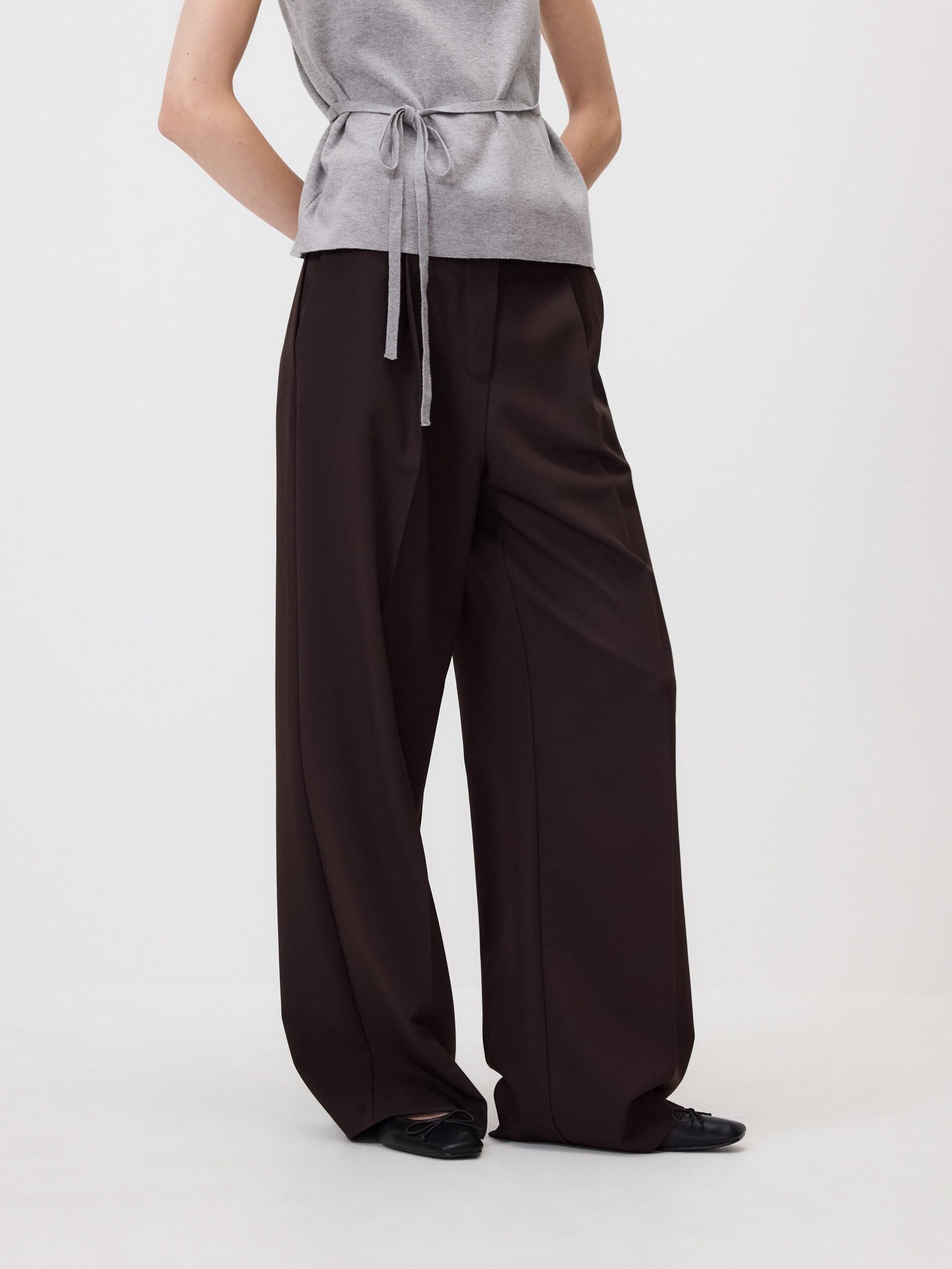 Brown Wide Trousers With Crease, Brown, large image number 5
