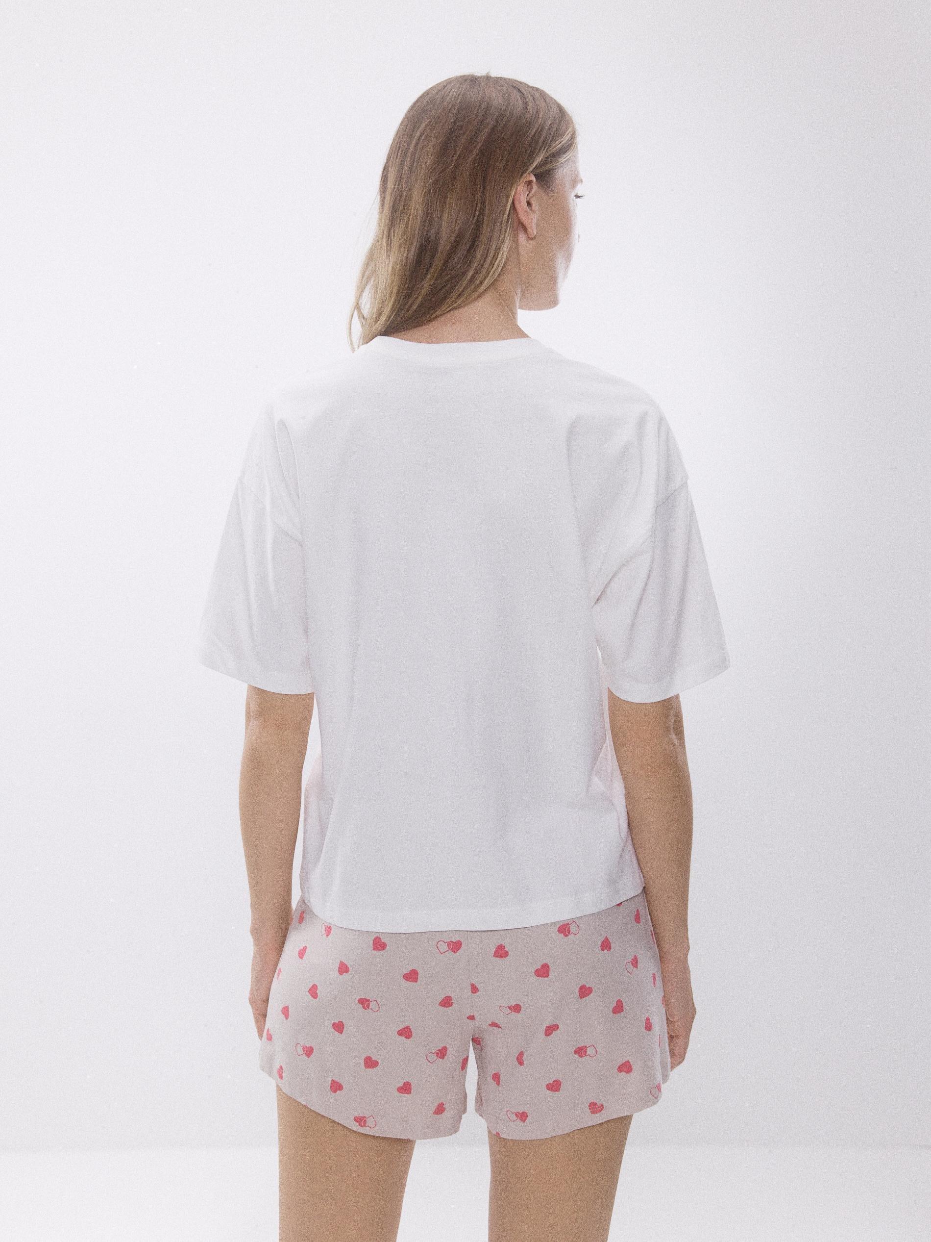 Beige Two Piece Pyjama Set With Heart Motif, Beige, medium