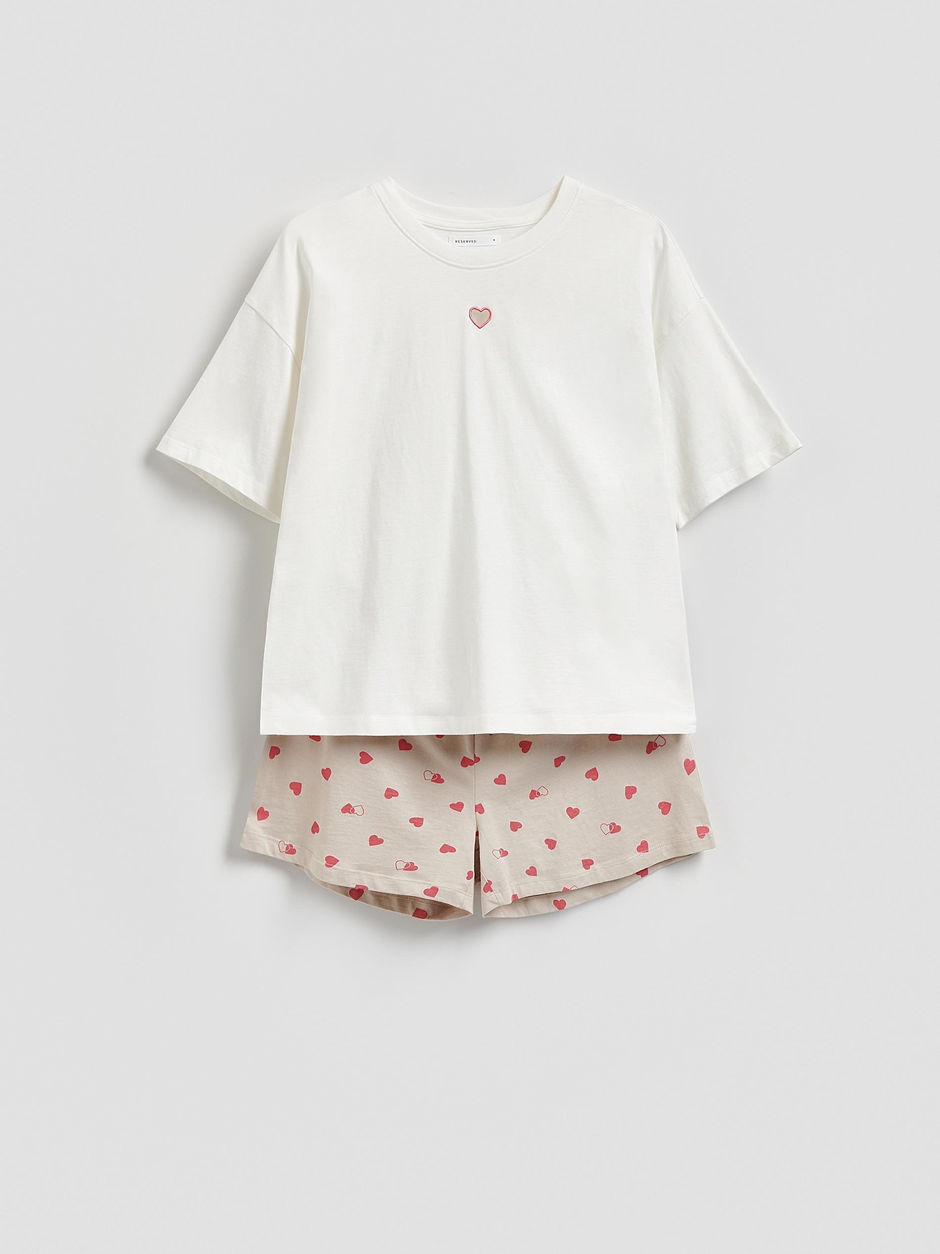Beige Two Piece Pyjama Set With Heart Motif, Beige, large image number 3
