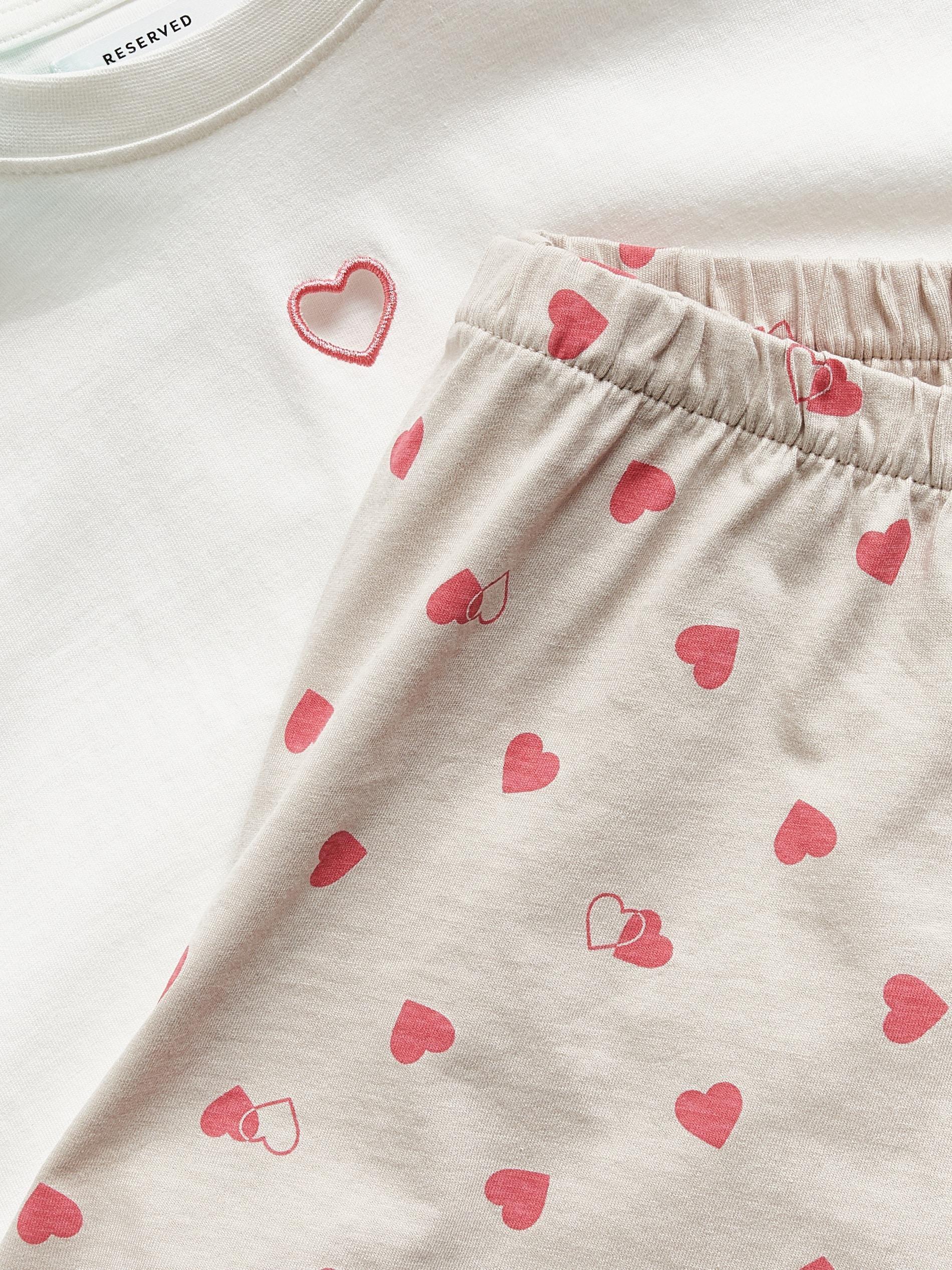 Beige Two Piece Pyjama Set With Heart Motif, Beige, large image number 4