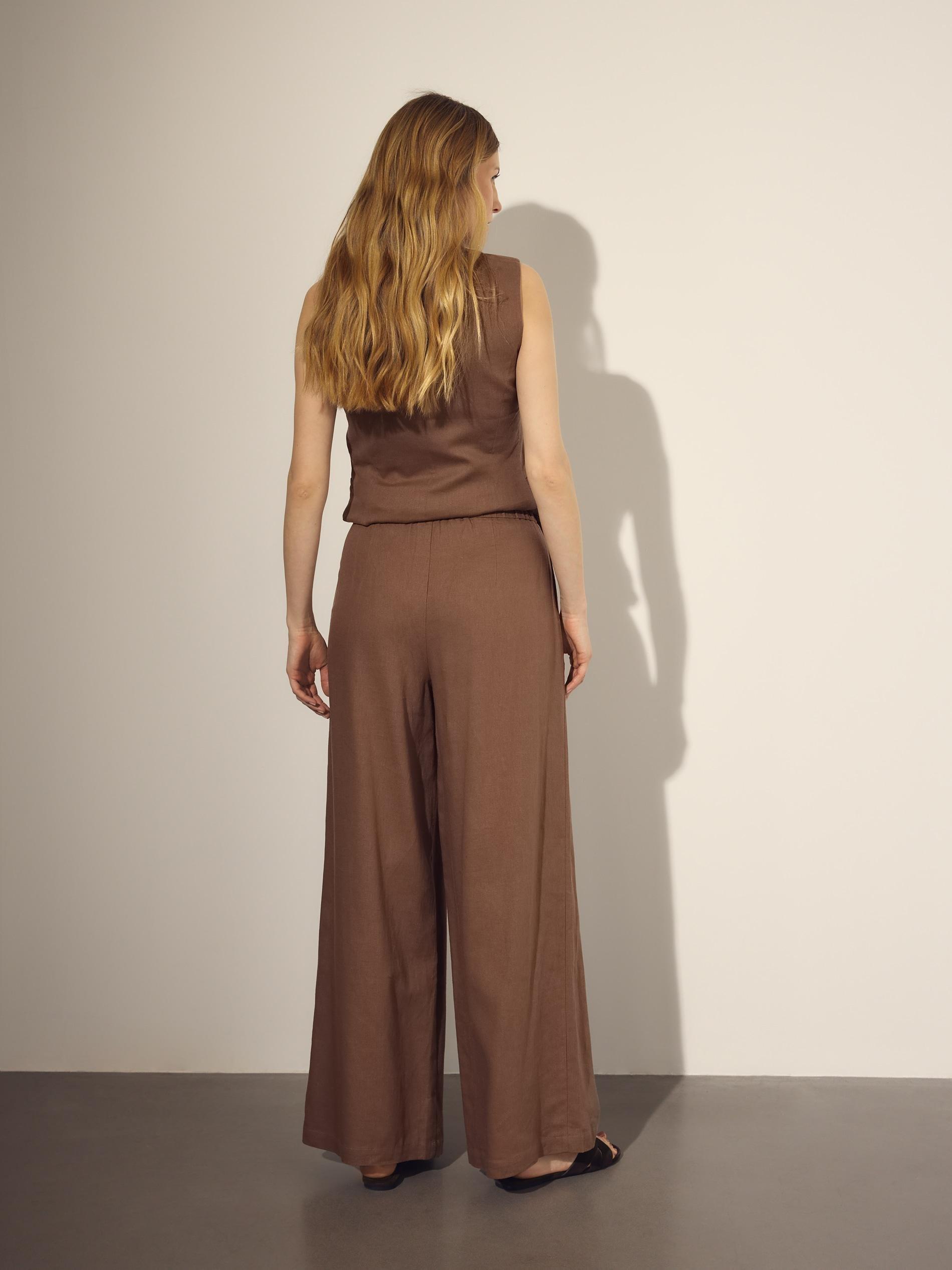 Beige Linen Rich Wide Leg Trousers, Beige, medium