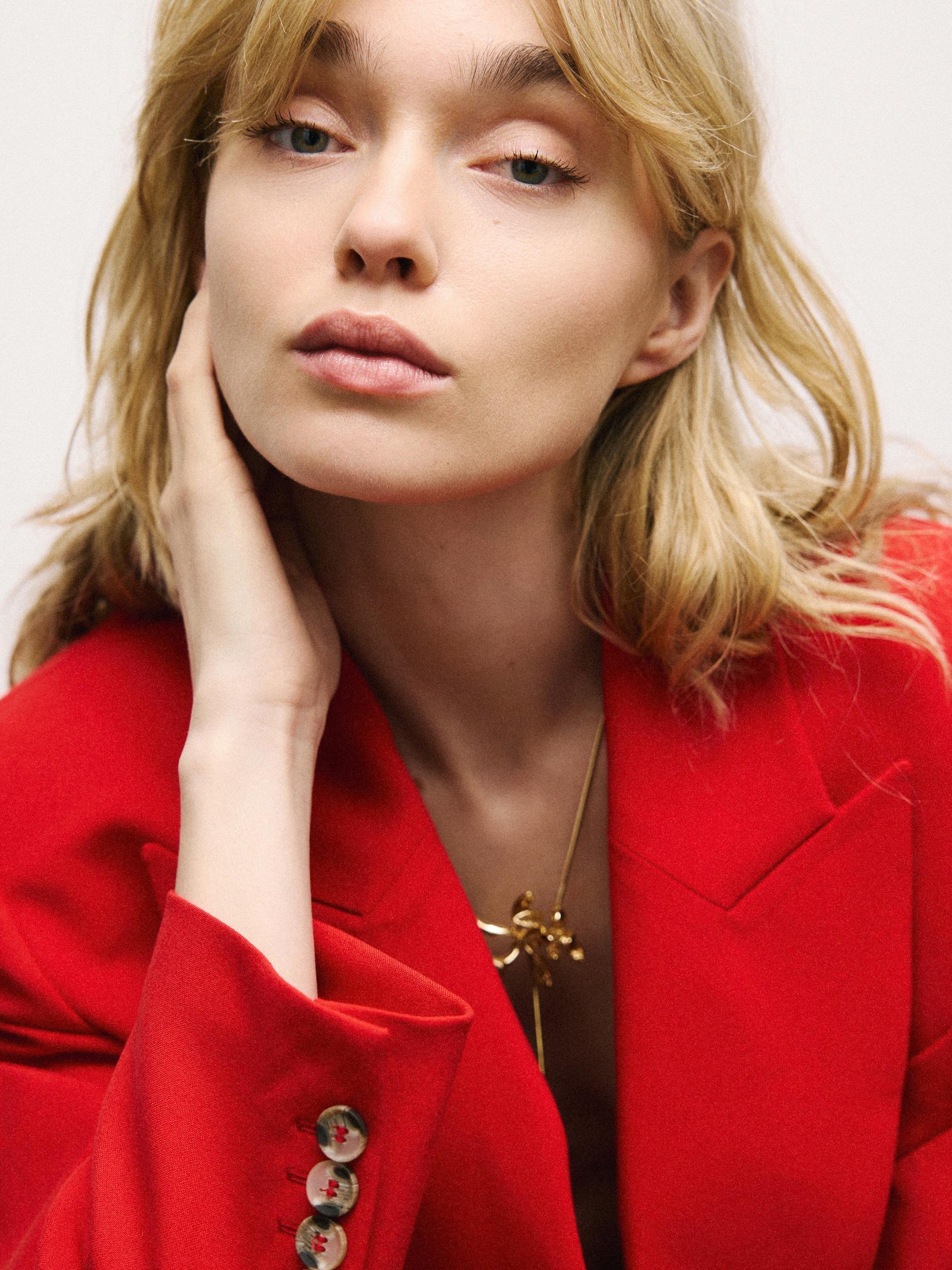 Red Viscose Blend Blazer, Red, large image number 1