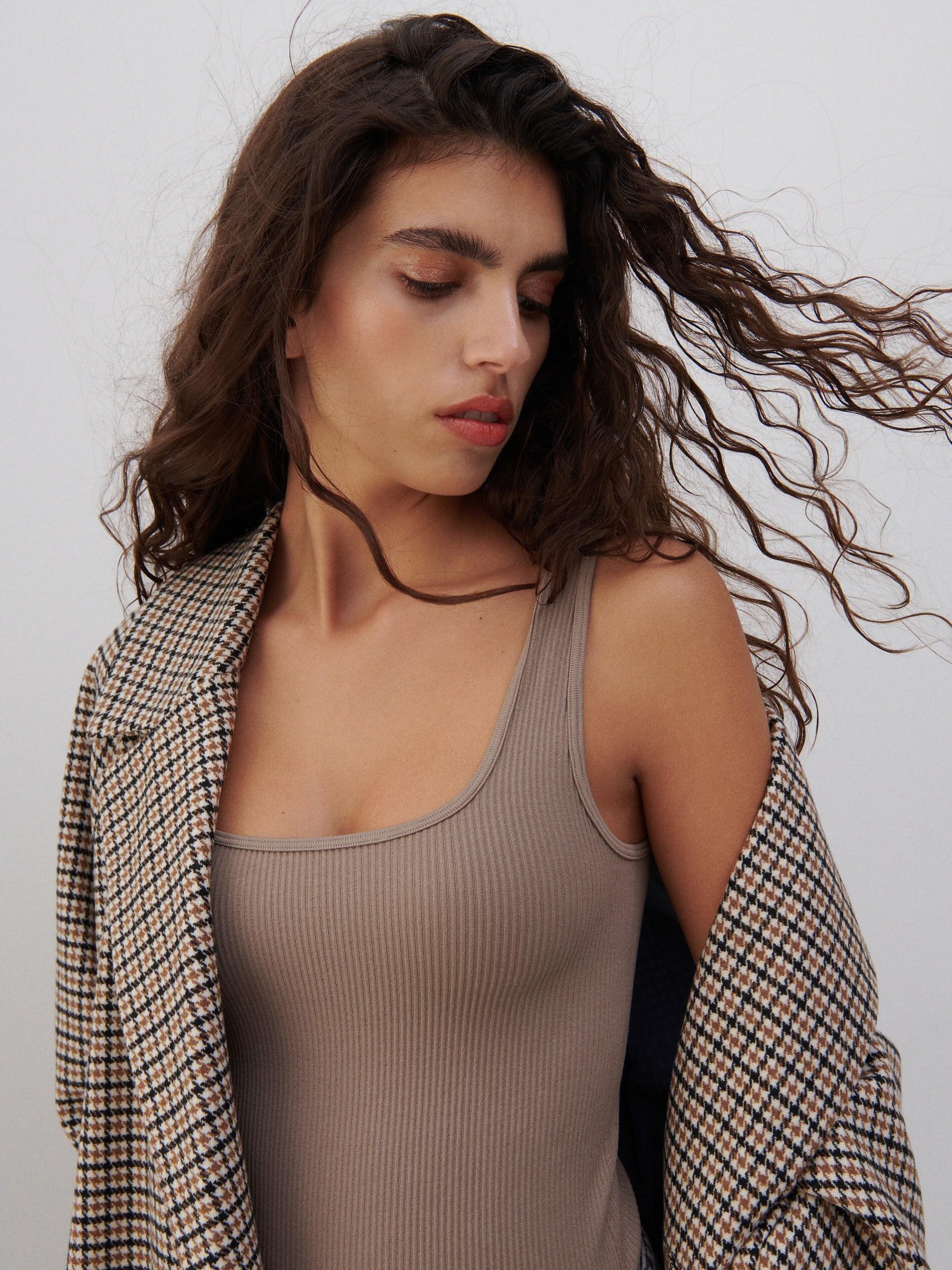 Beige Rib knit Bodysuit, , large image number 0