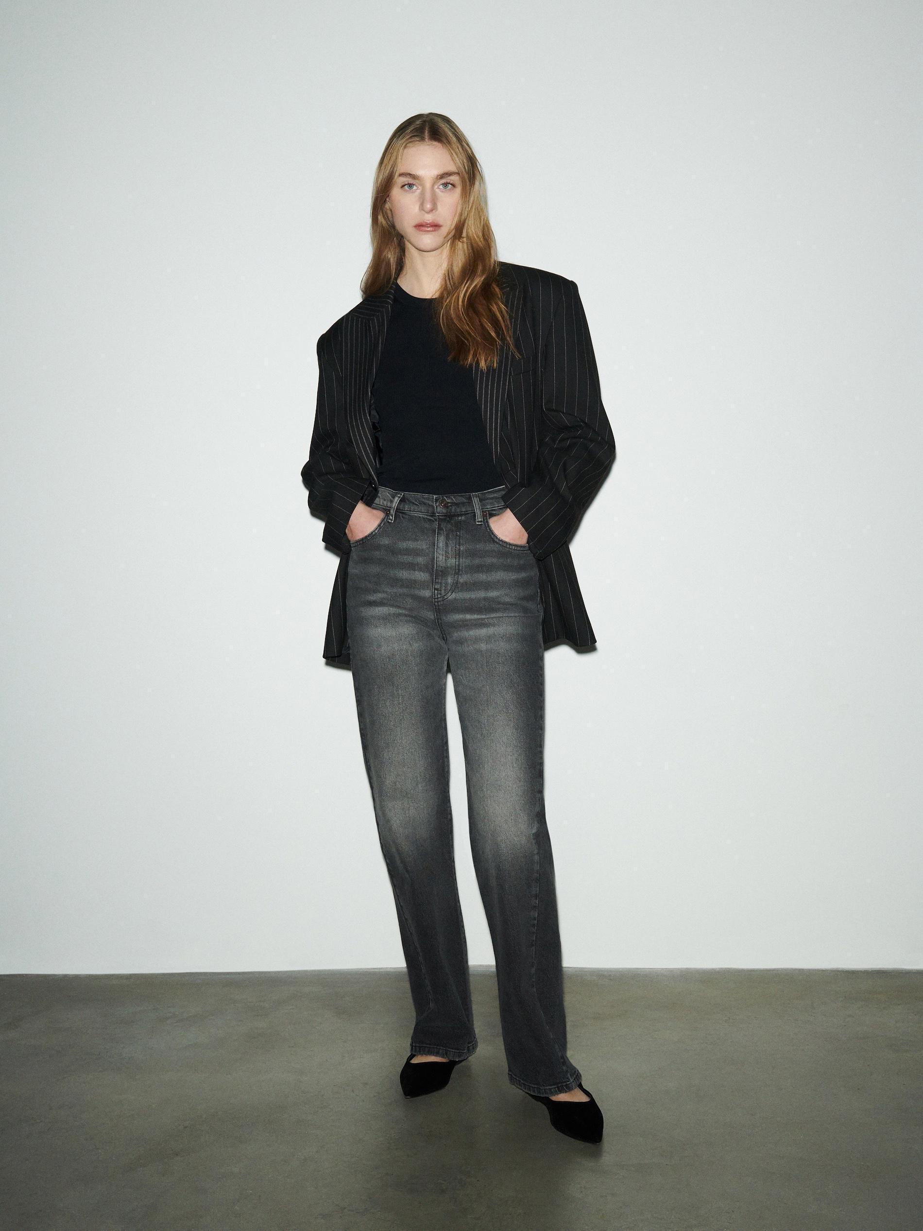 Black Mid Rise Wide Leg Jeans, , large image number 0