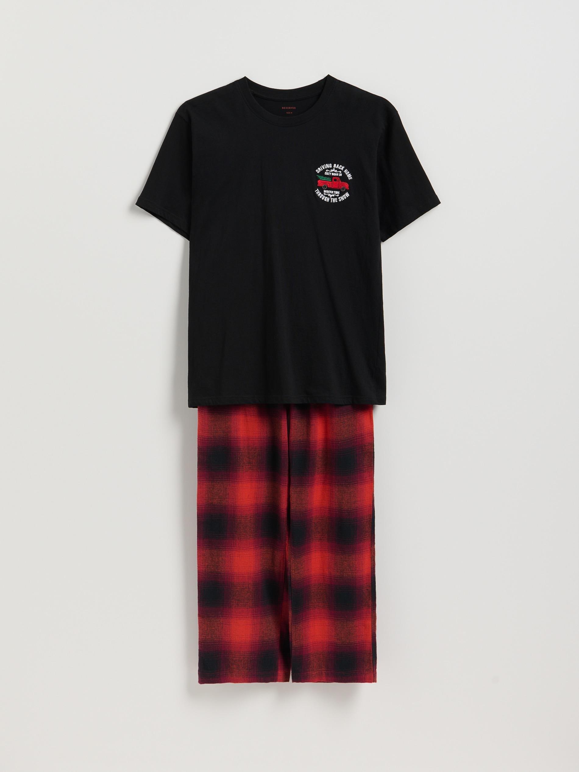 Black Two Piece Pyjama Set With Christmas Motif, Black, medium