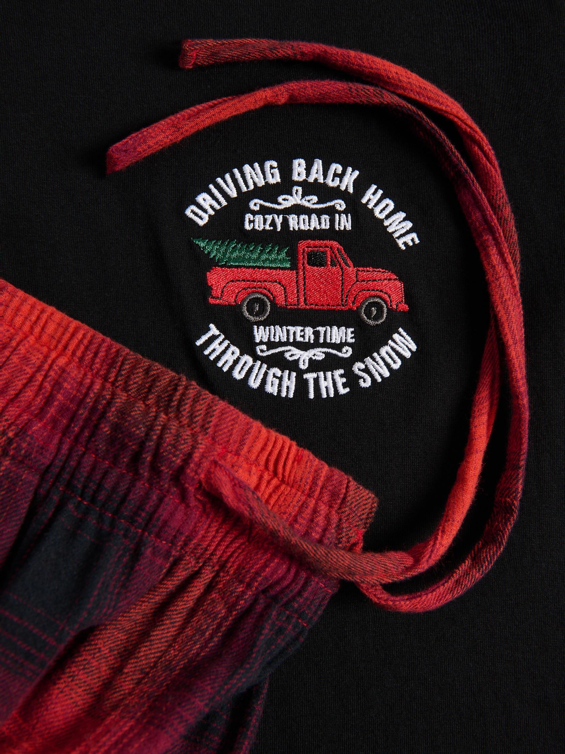 Black Two Piece Pyjama Set With Christmas Motif, Black, large image number 1