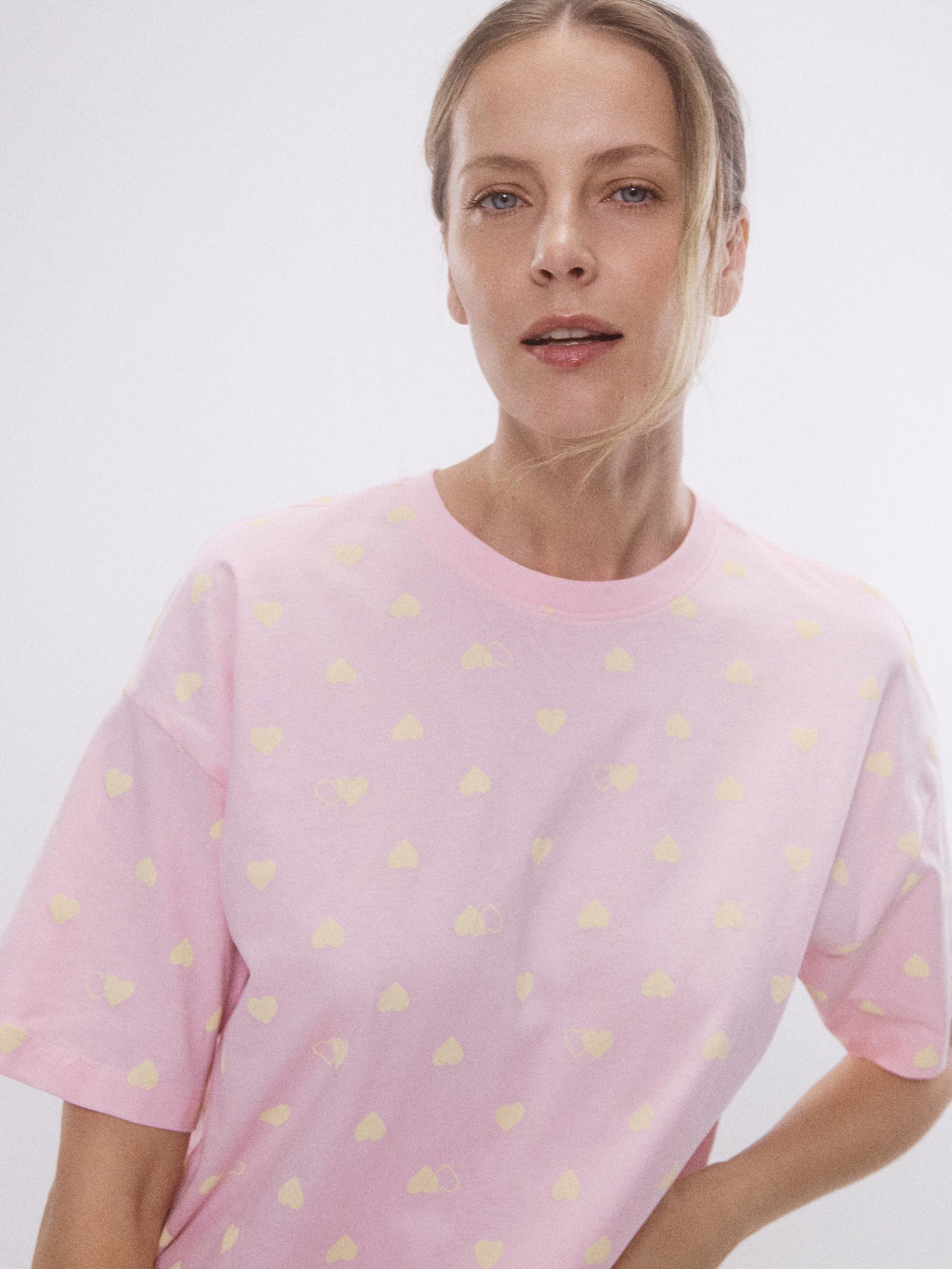 Pink Cotton Pyjama Set With Heart Motif, Pink, large image number 0