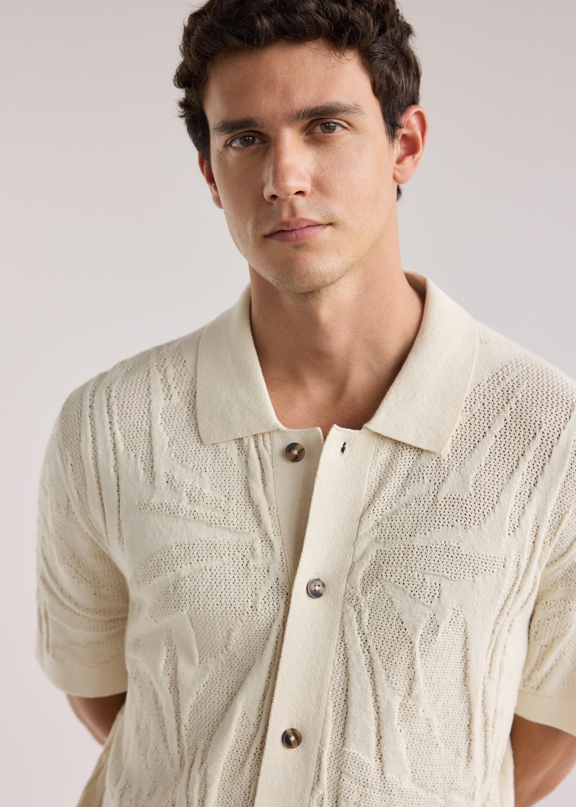 Beige Openwork Jumper With Short Sleeves, , medium