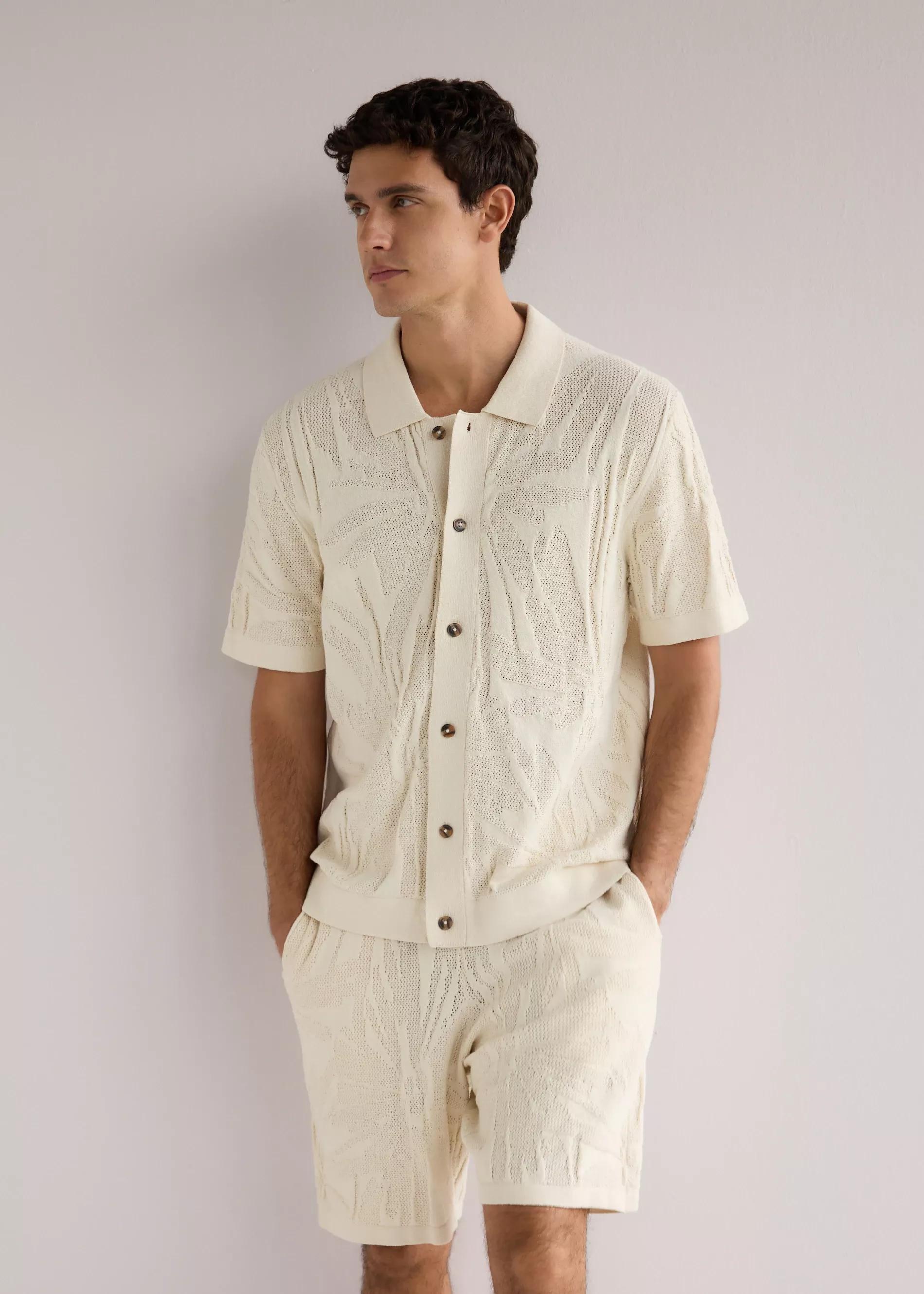Beige Openwork Jumper With Short Sleeves, , large image number 1
