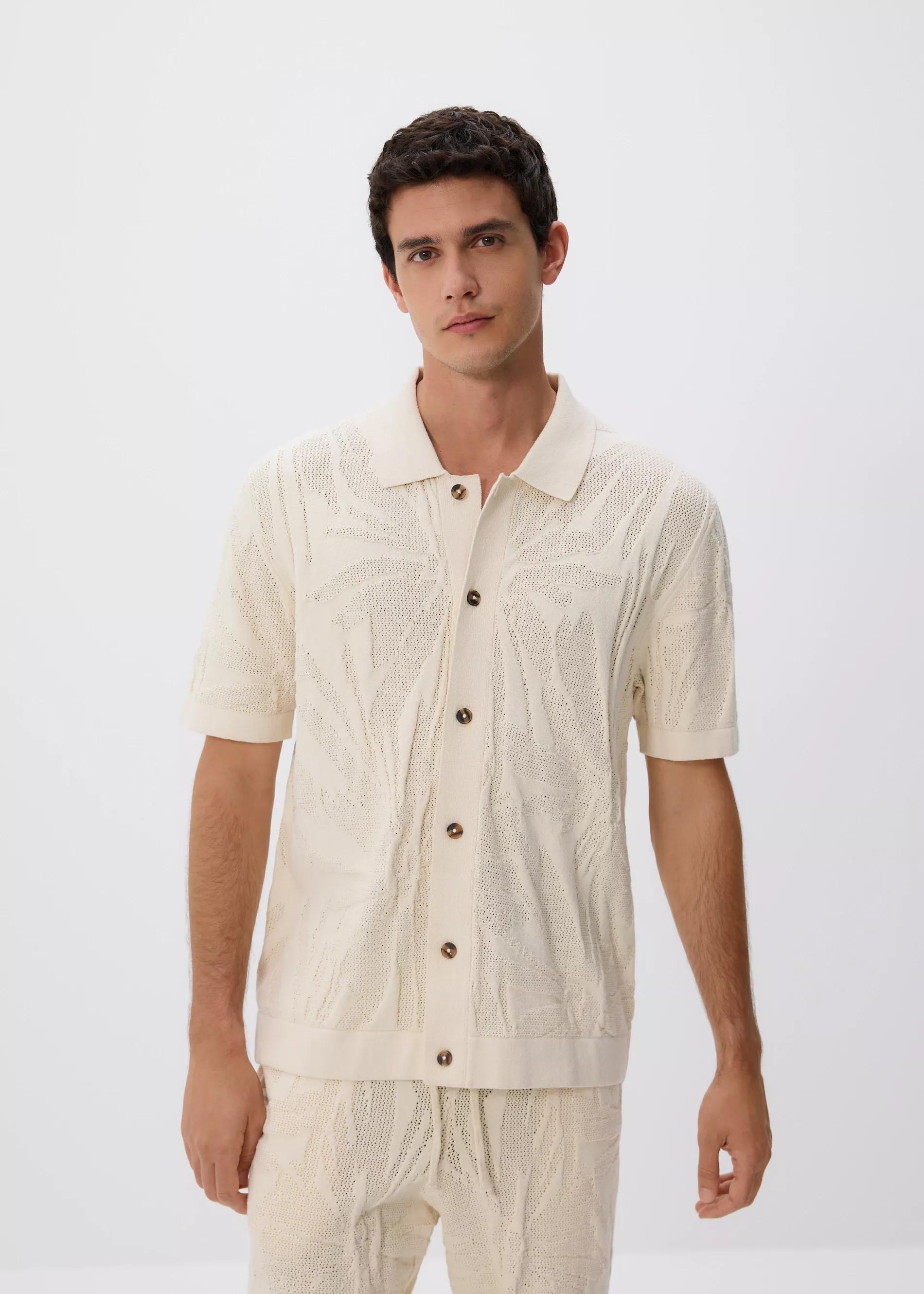 Beige Openwork Jumper With Short Sleeves, , large image number 2