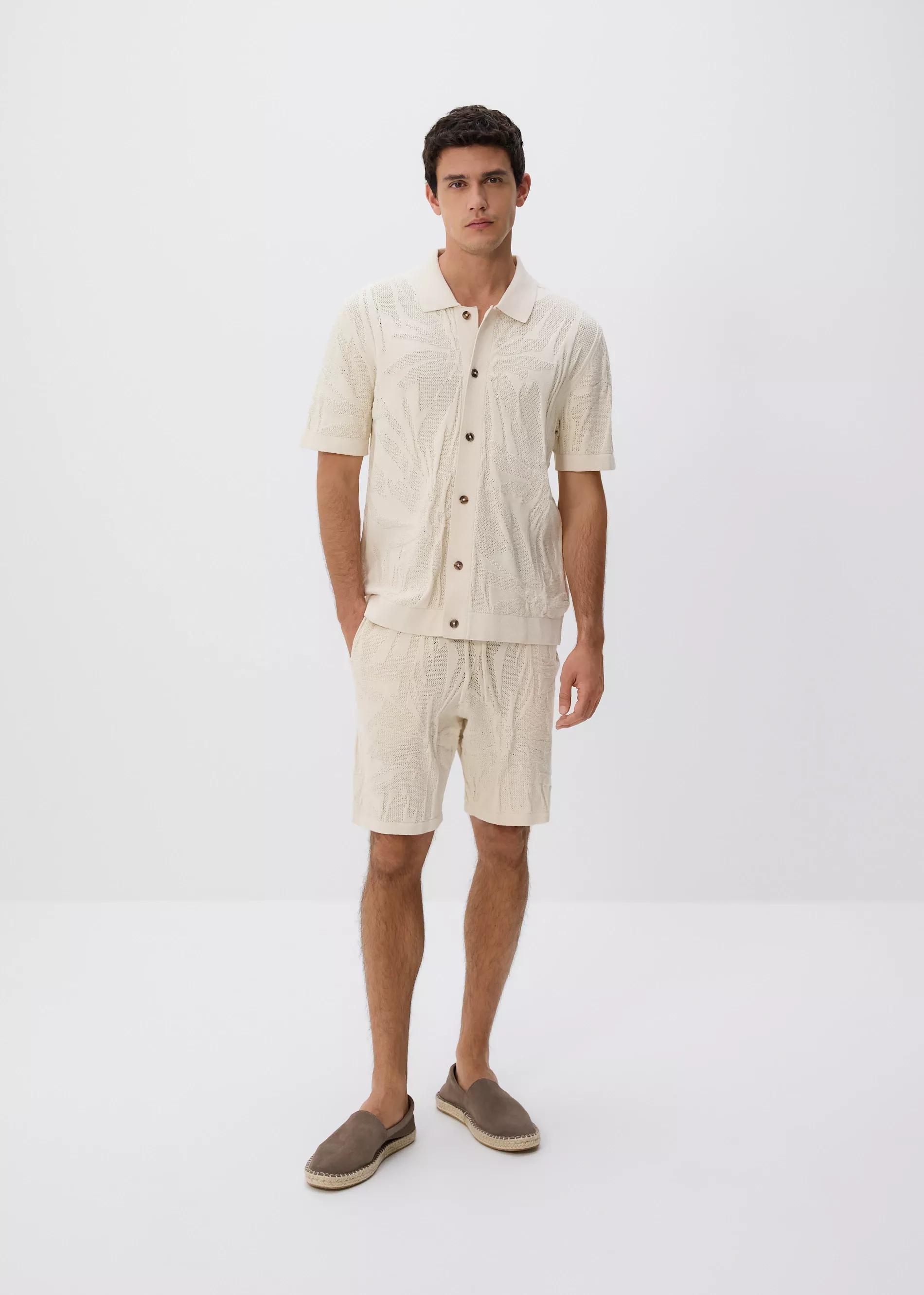 Beige Openwork Jumper With Short Sleeves, , large image number 3