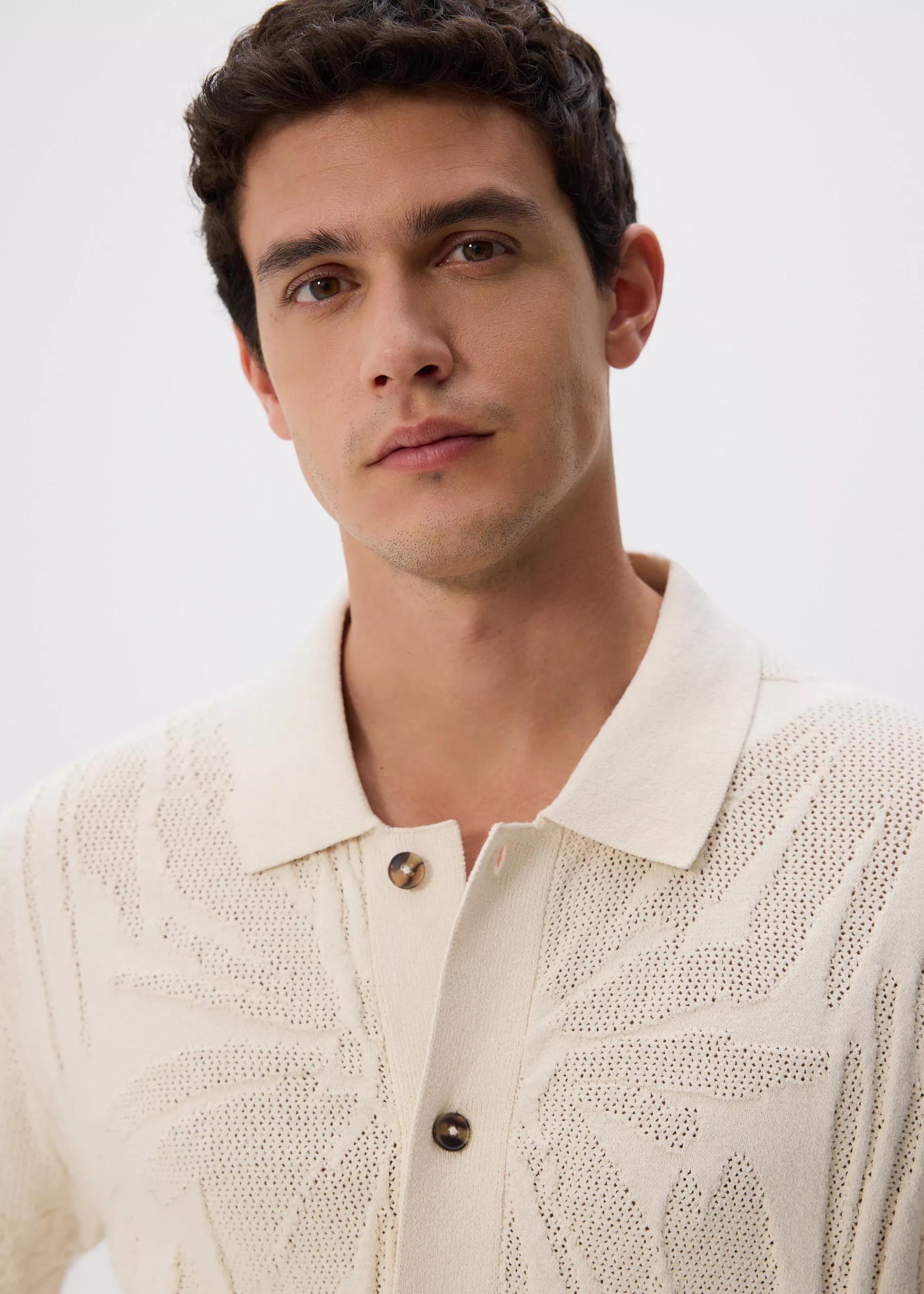Beige Openwork Jumper With Short Sleeves, , large image number 5