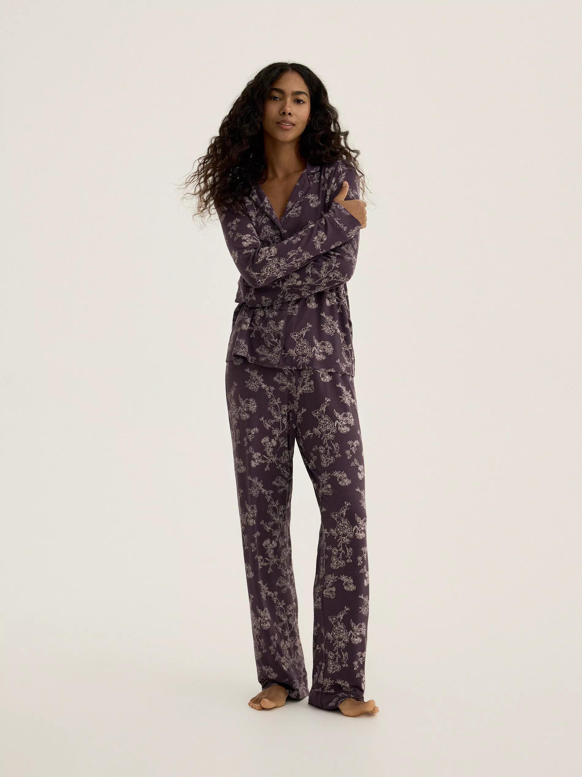 Purple Two Piece Viscose Pyjama Set, Purple, large image number 0