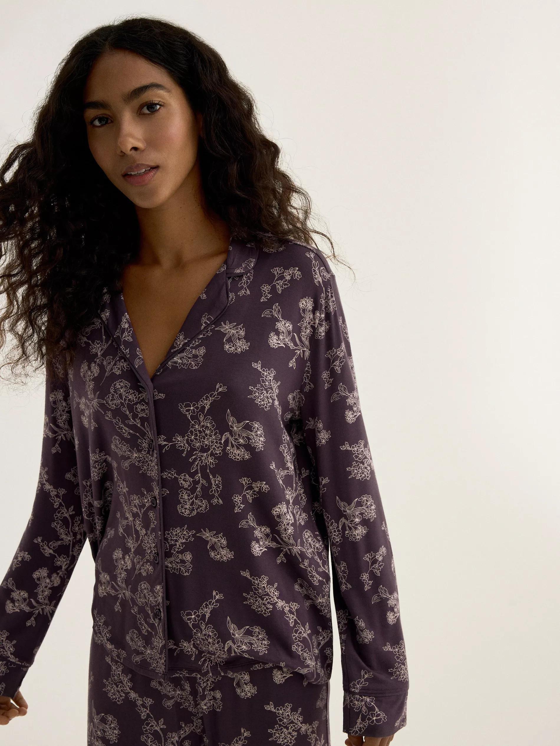 Purple Two Piece Viscose Pyjama Set, Purple, large image number 1